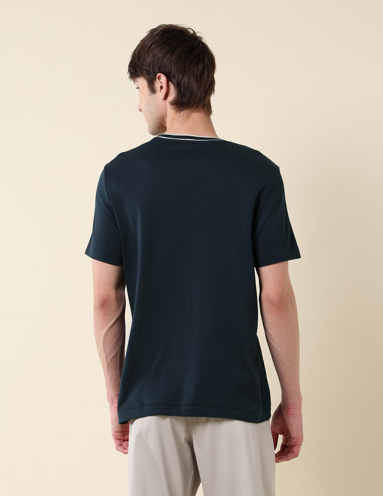 Solid Pure Cotton Varsity T-Shirt Navy - U.S. Polo Assn. India | Large