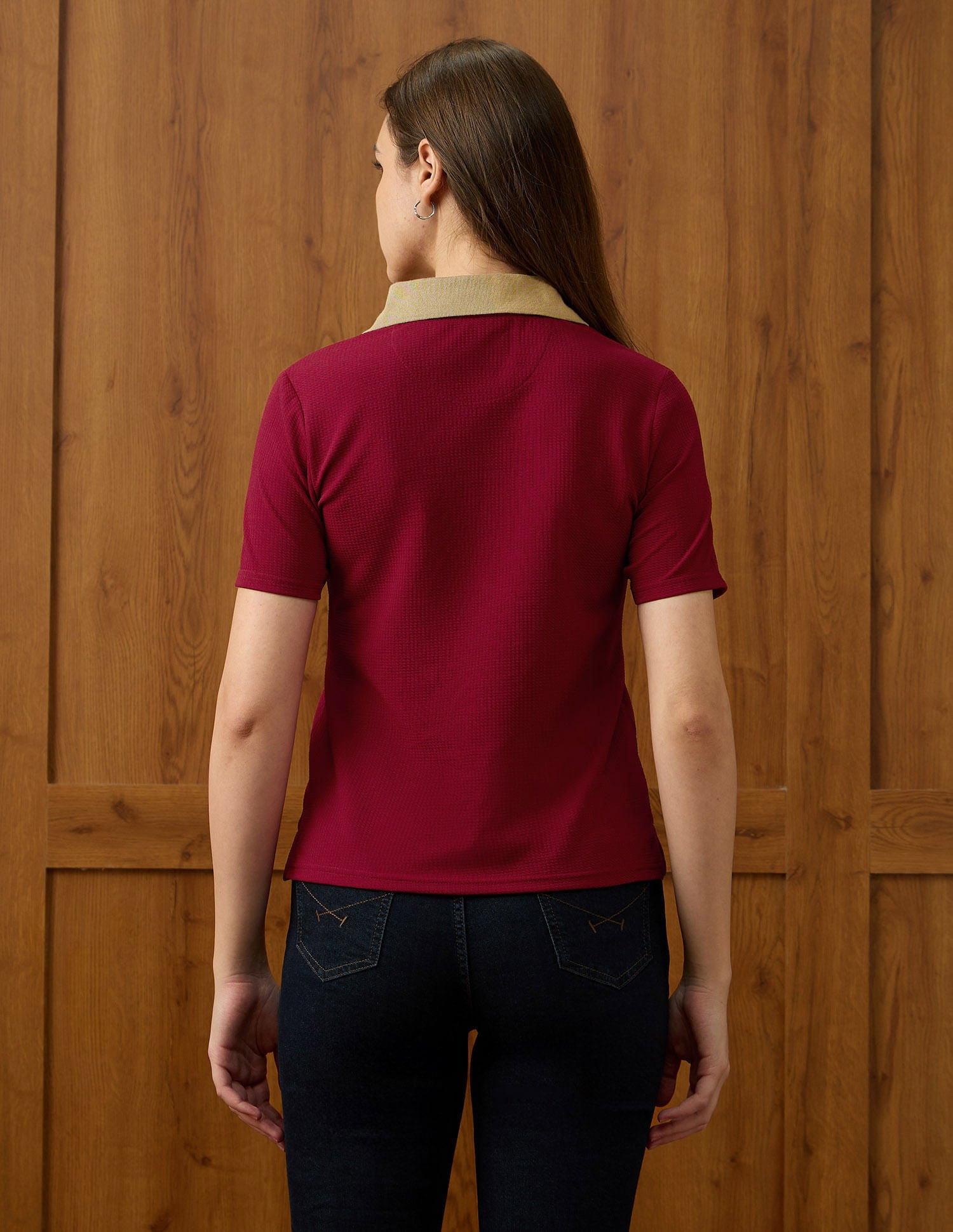 Textured Contrast  Collar Regular Fit Polo Shirt Purple - U.S. Polo Assn. India | Large