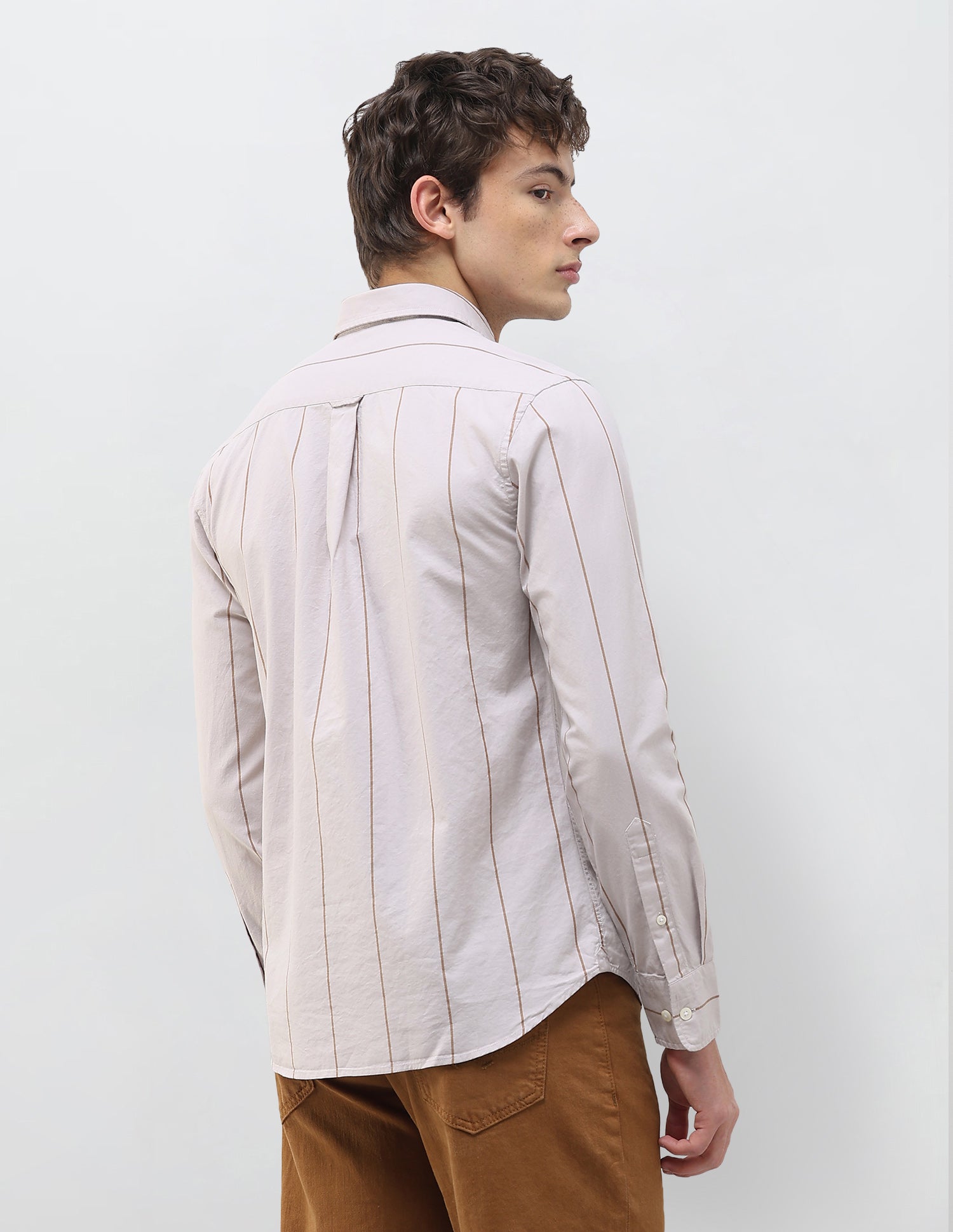 Vertical Striped Regular Fit Shirt Beige - U.S. Polo Assn. India | Large