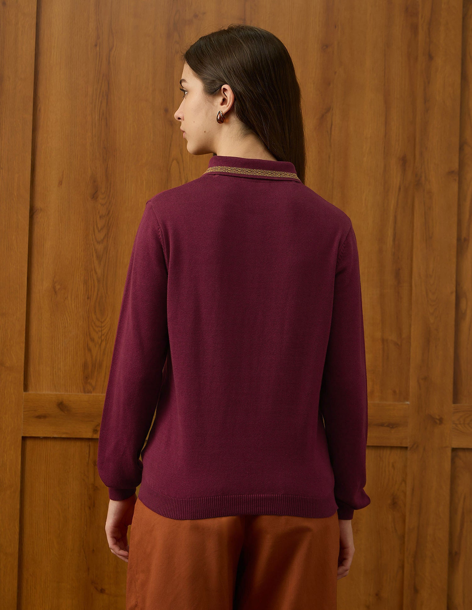 Regular Fit Polo Collar Sweater Wine - U.S. POLO ASSN. | Large