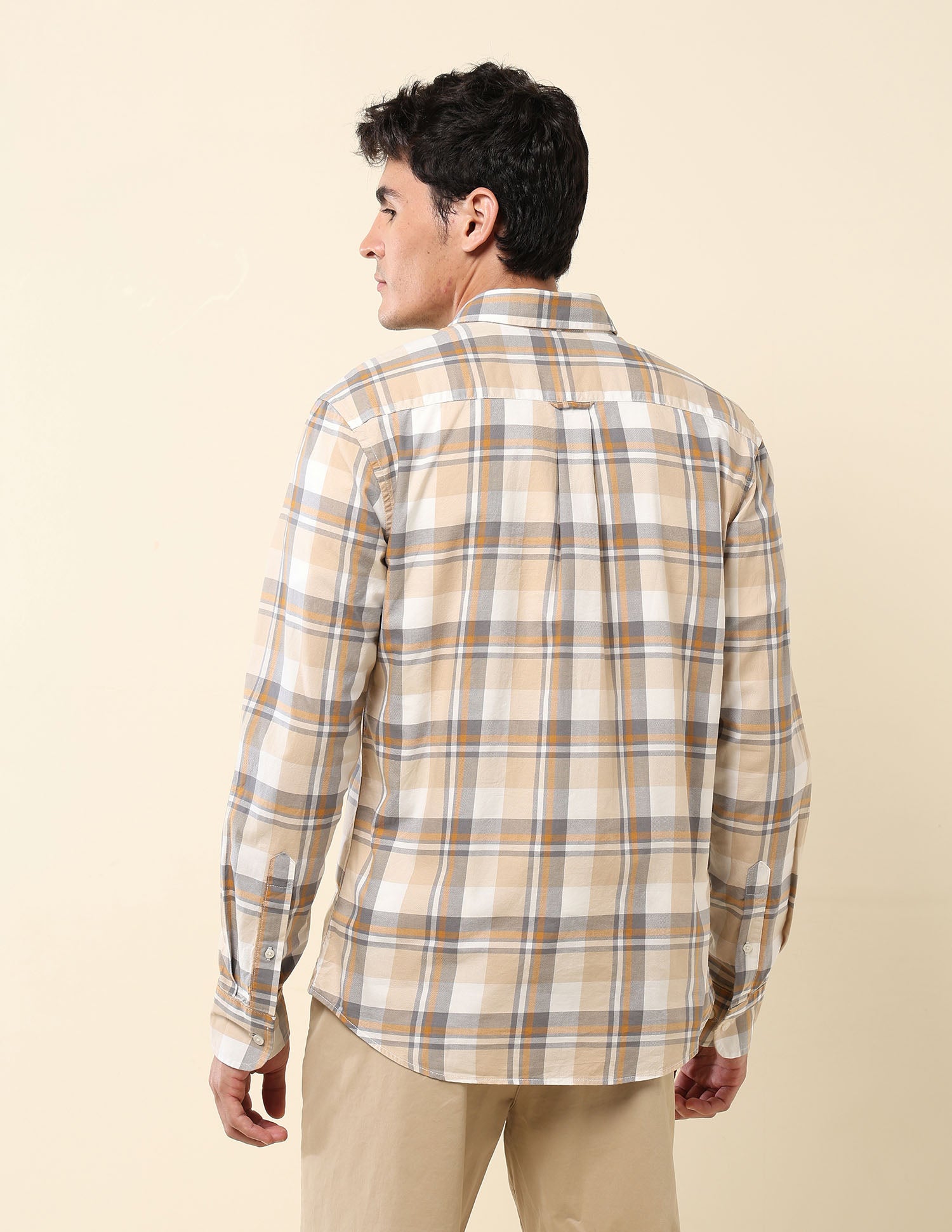 Plaid Checked Pure Cotton Shirt Beige - U.S. Polo Assn. India | Large