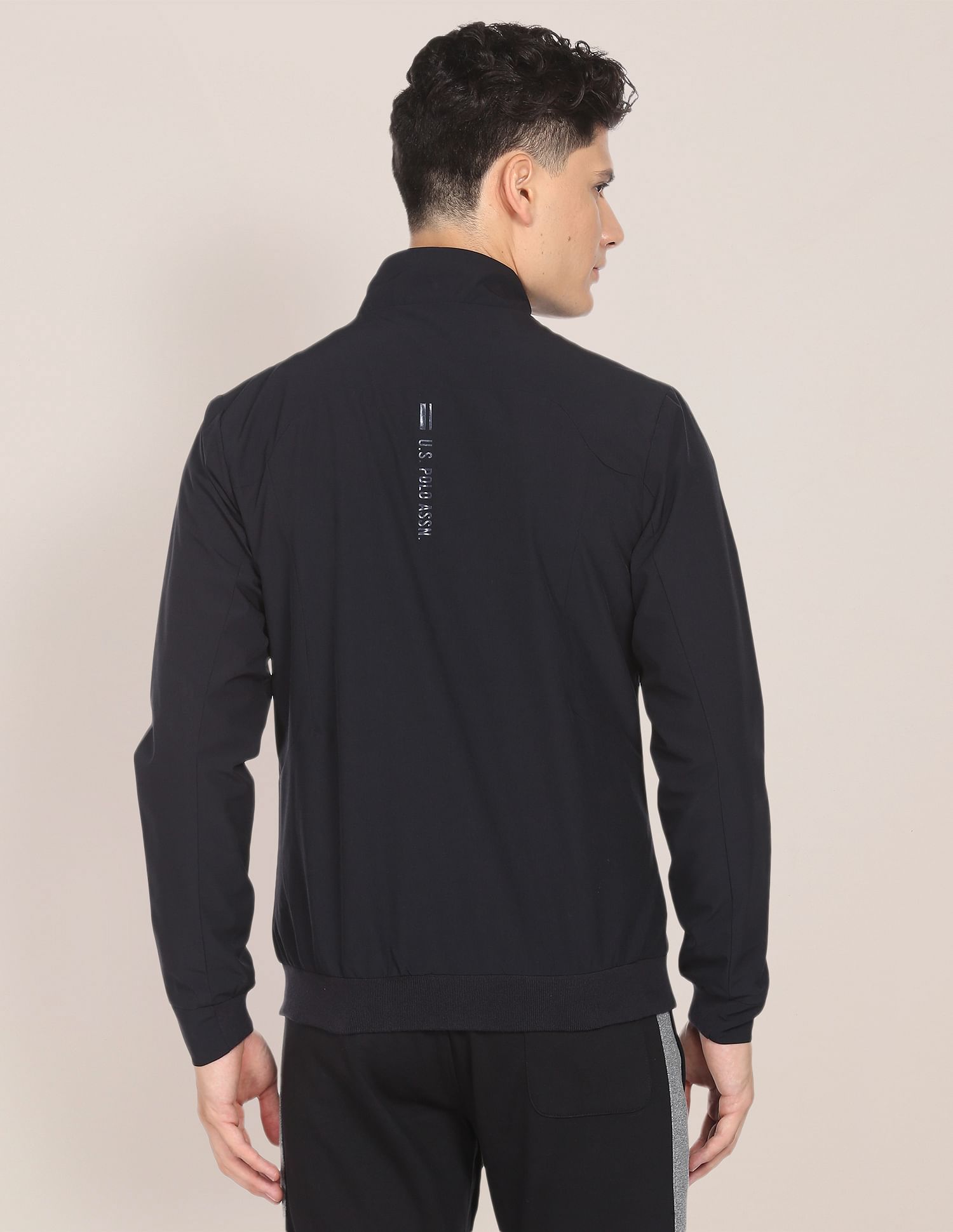 Men Black High Neck Solid Panelled Bomber Jacket Black - U.S. POLO ASSN. | Large