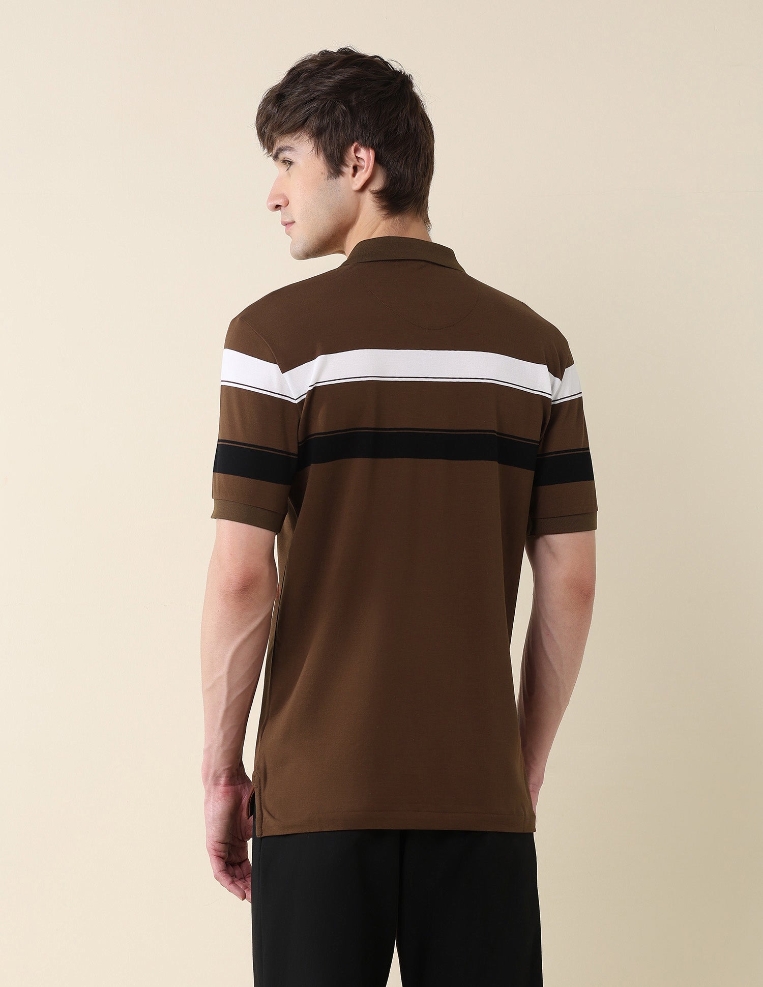 Horizontal Striped Modern Monochrome Polo Shirt Brown - U.S. Polo Assn. India | Large