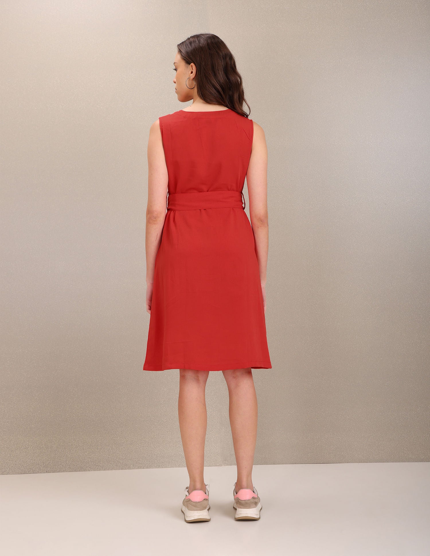 V-Neck Solid Fit And Flare Dress Red - U.S. Polo Assn. India | Large
