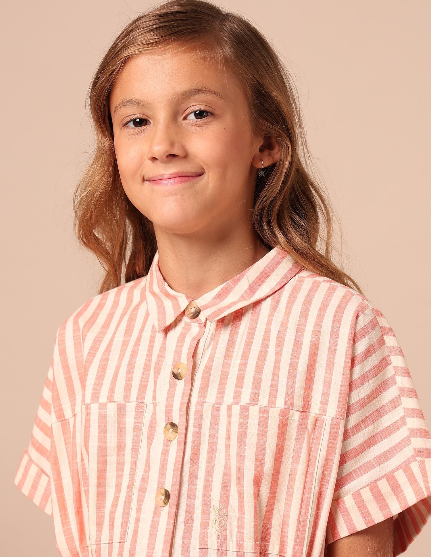 Girls Vertical Striped Shirt Dress Coral - U.S. POLO ASSN. | Large