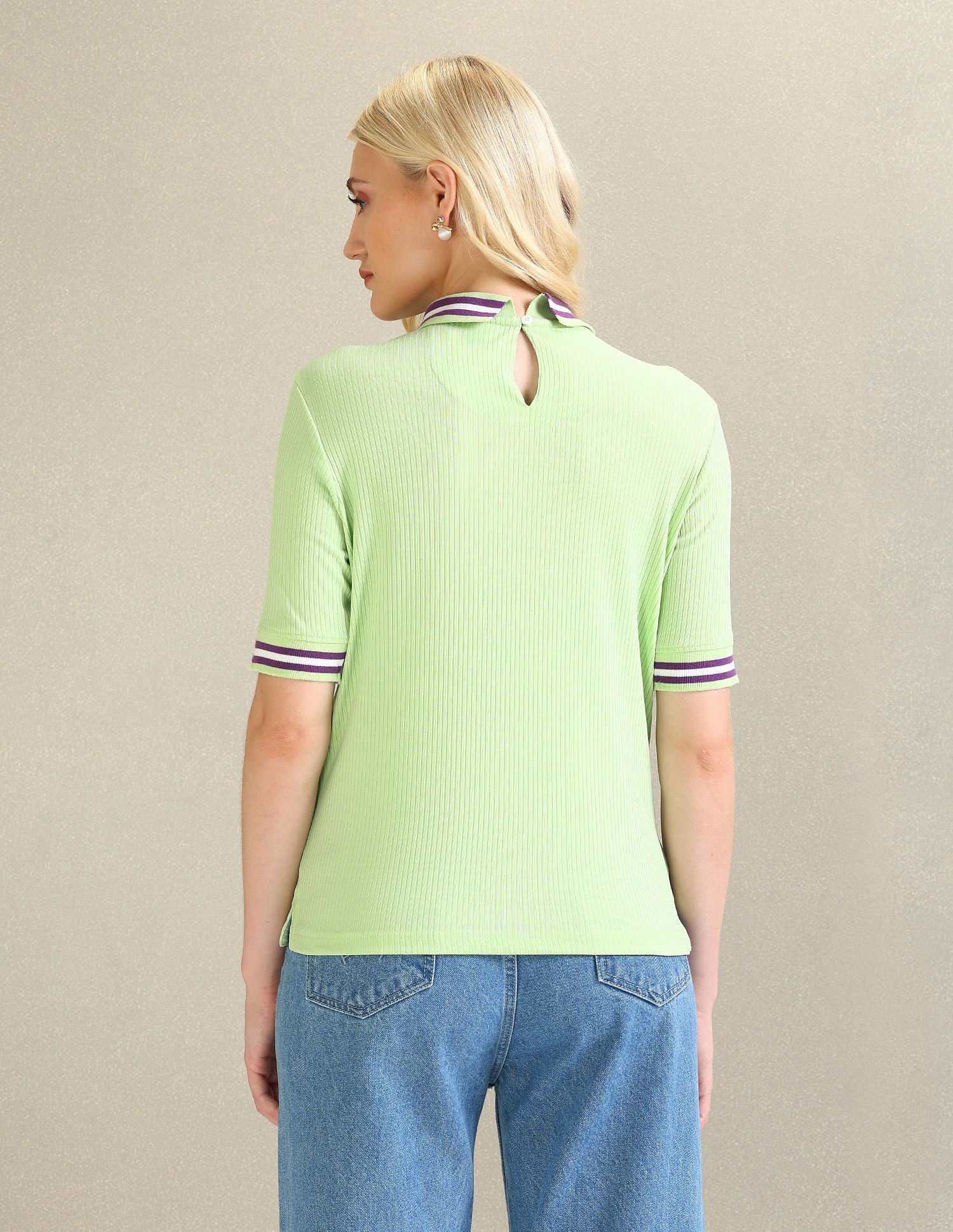 Striped Collar Solid Polo Shirt Light Green - U.S. POLO ASSN. | Large