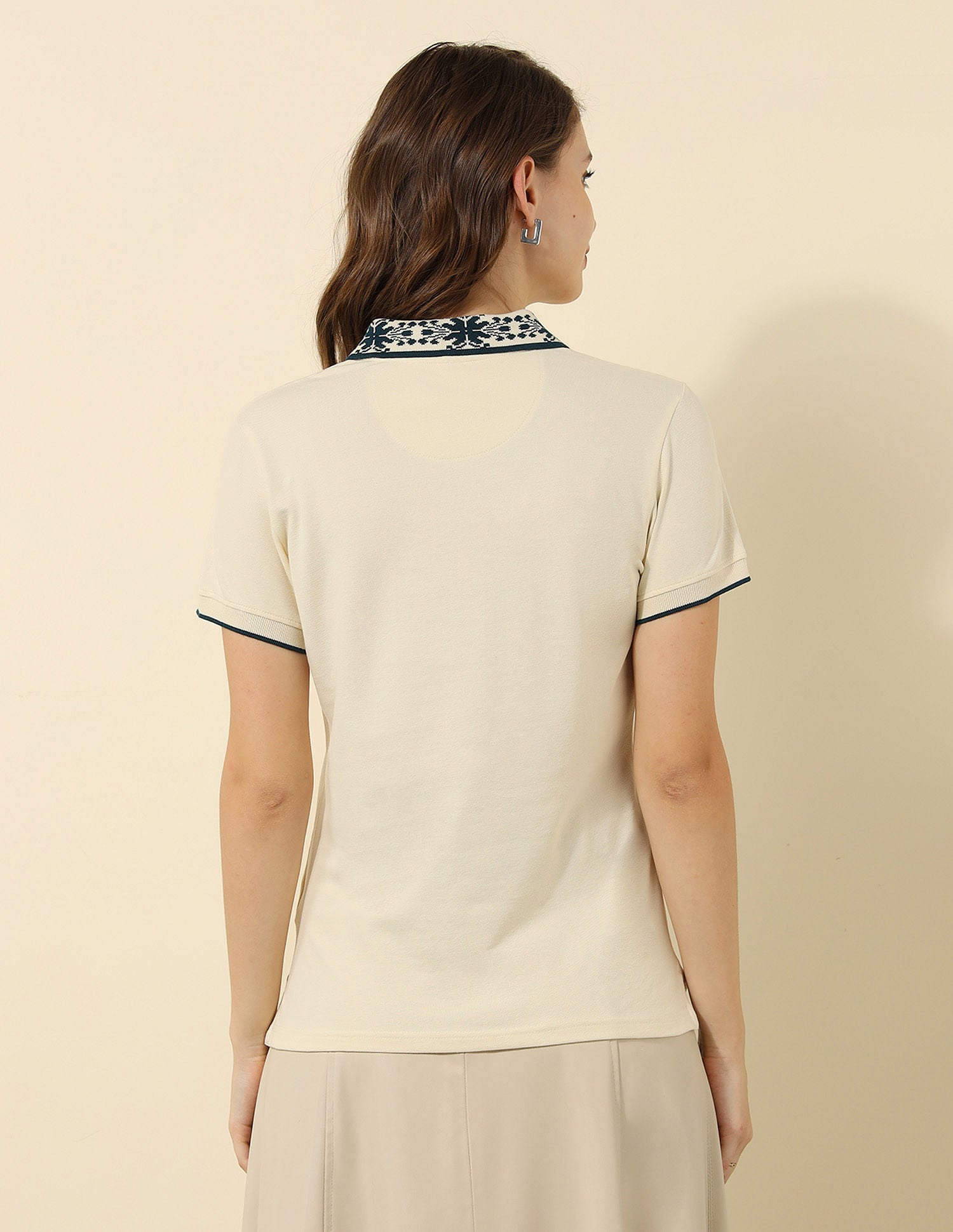 Jacquard Collar Regular Fit Polo Shirt Ecru - U.S. POLO ASSN. | Large