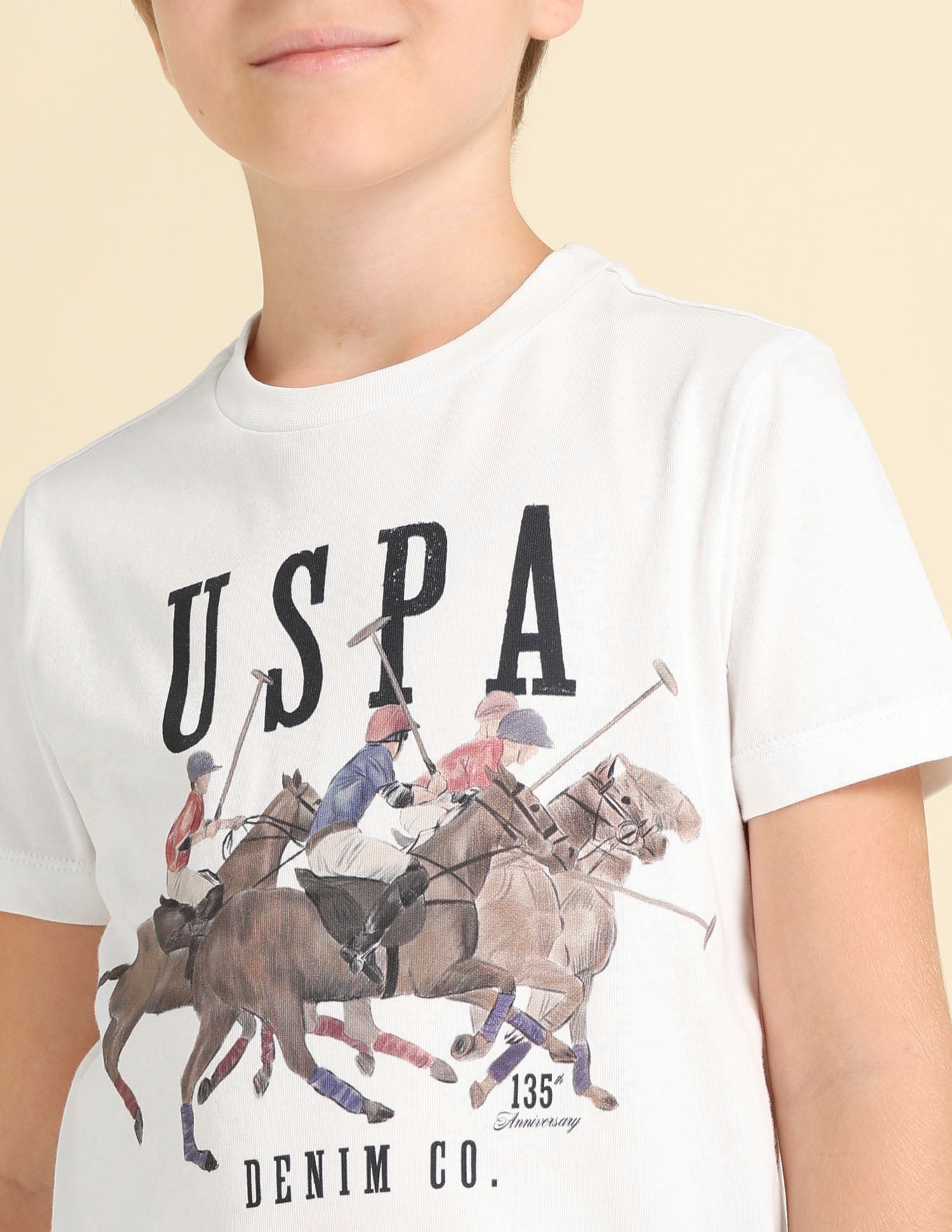 Boys Pure Cotton Regular Fit T-Shirt Off White - U.S. POLO ASSN. | Large