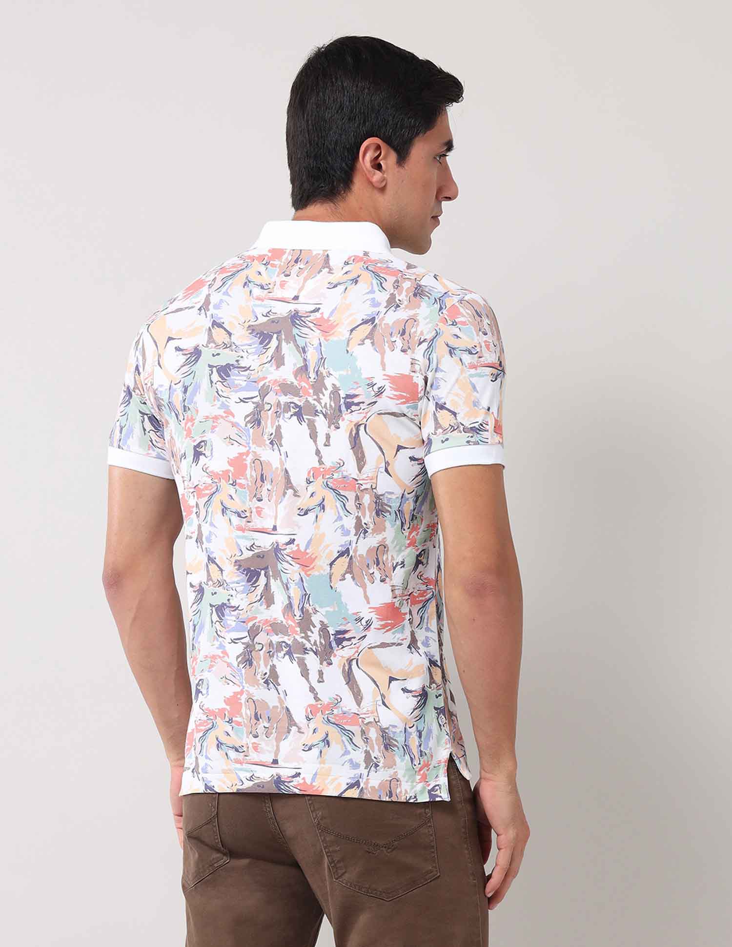 Abstract Printed Muscle Fit Polo Shirt Orange - U.S. Polo Assn. India | Large
