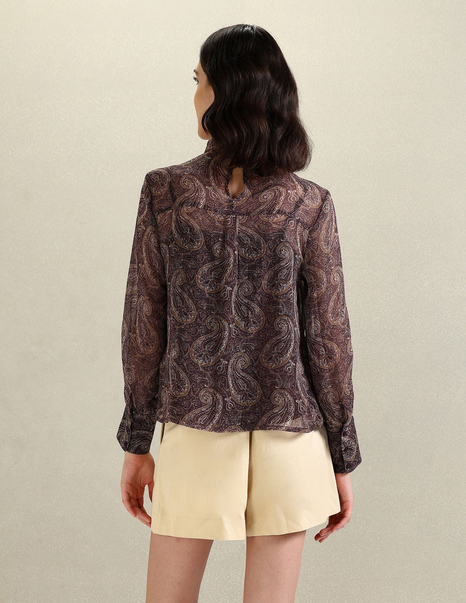 Mock Neck Paisley Print Top Brown - U.S. Polo Assn. India | Large