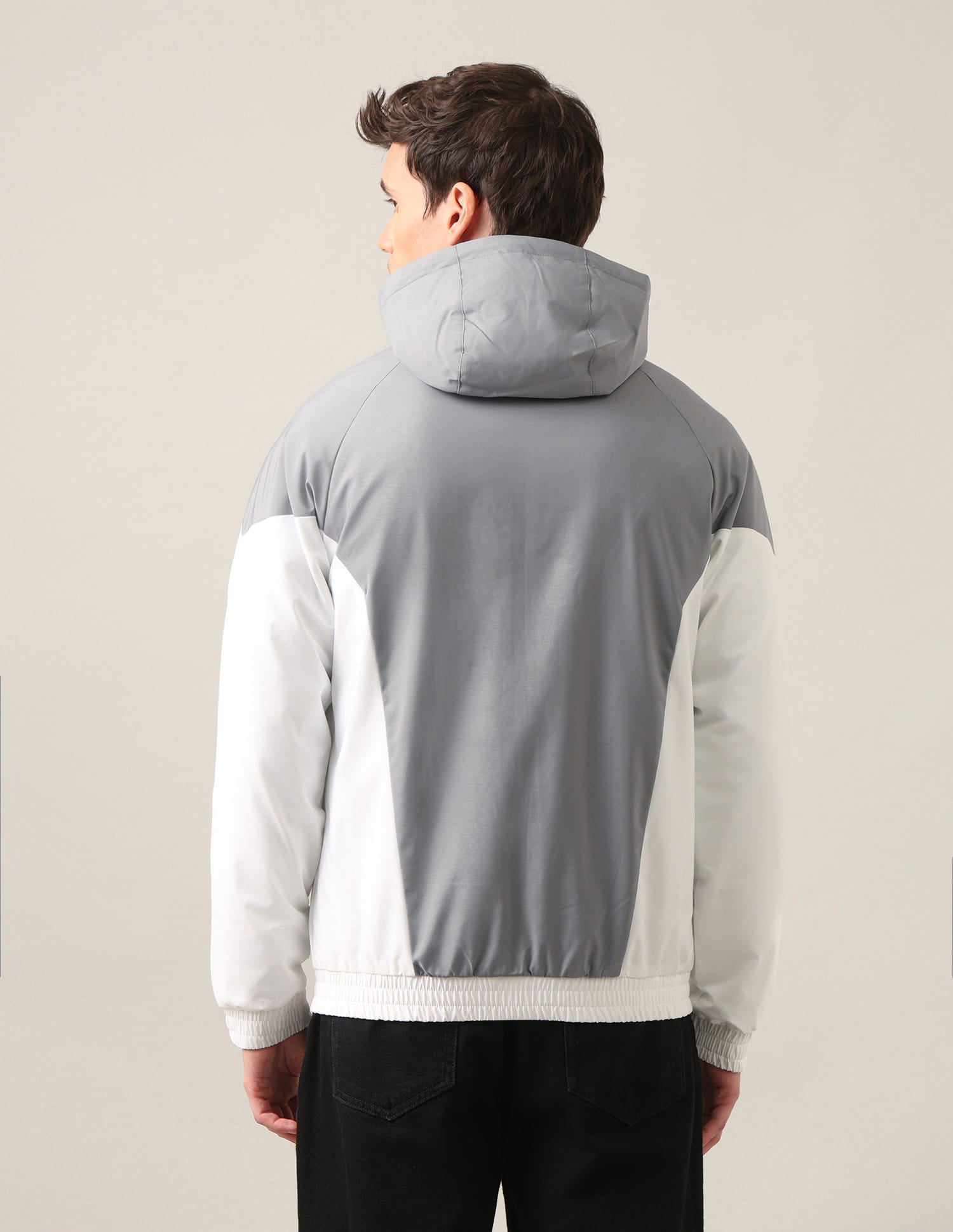 Colour Block Logo Hooded Jacket Grey and White - U.S. Polo Assn. India | Large