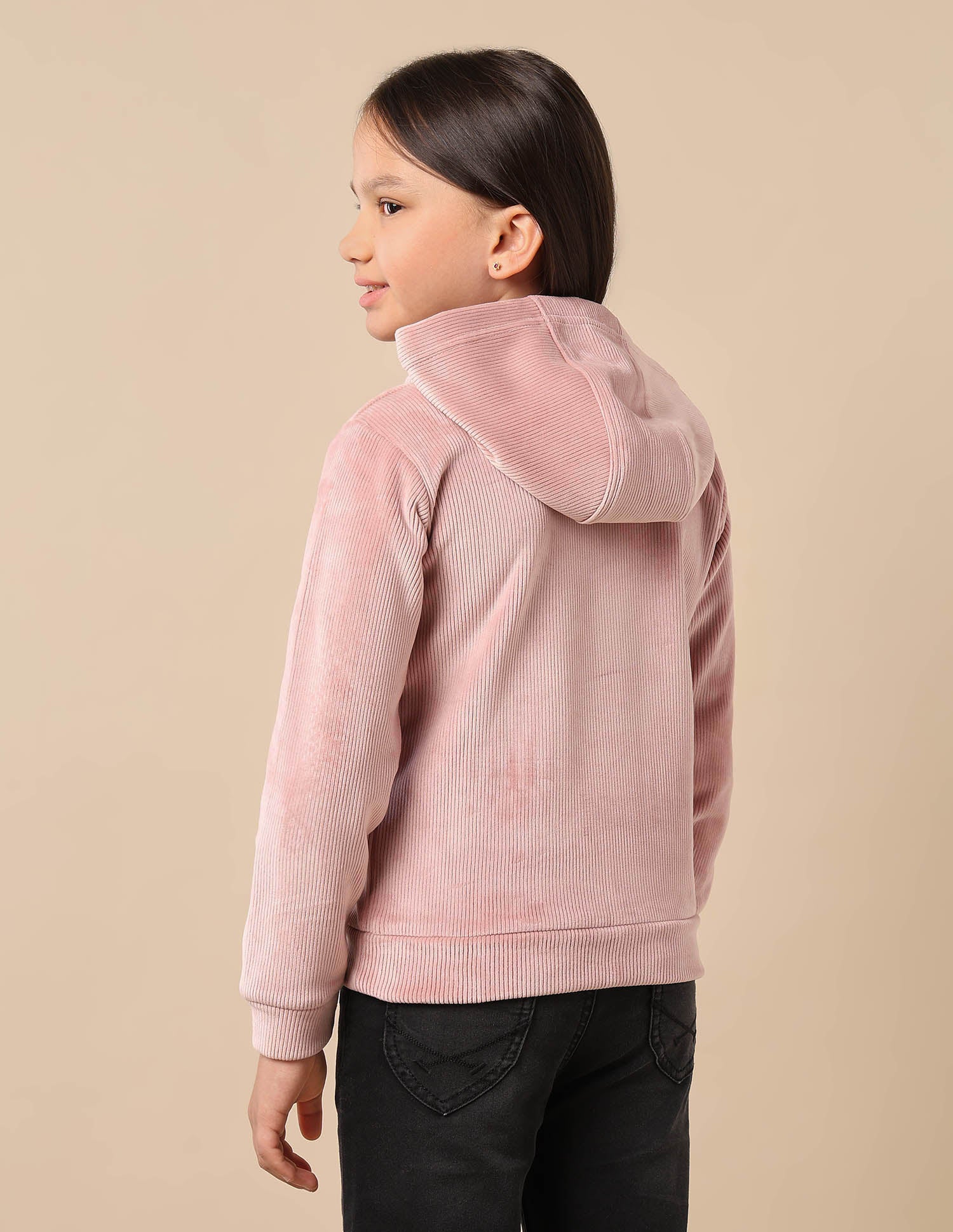 Girls Ribbed Hooded Sweatshirt Light Pink - U.S. POLO ASSN. | Large