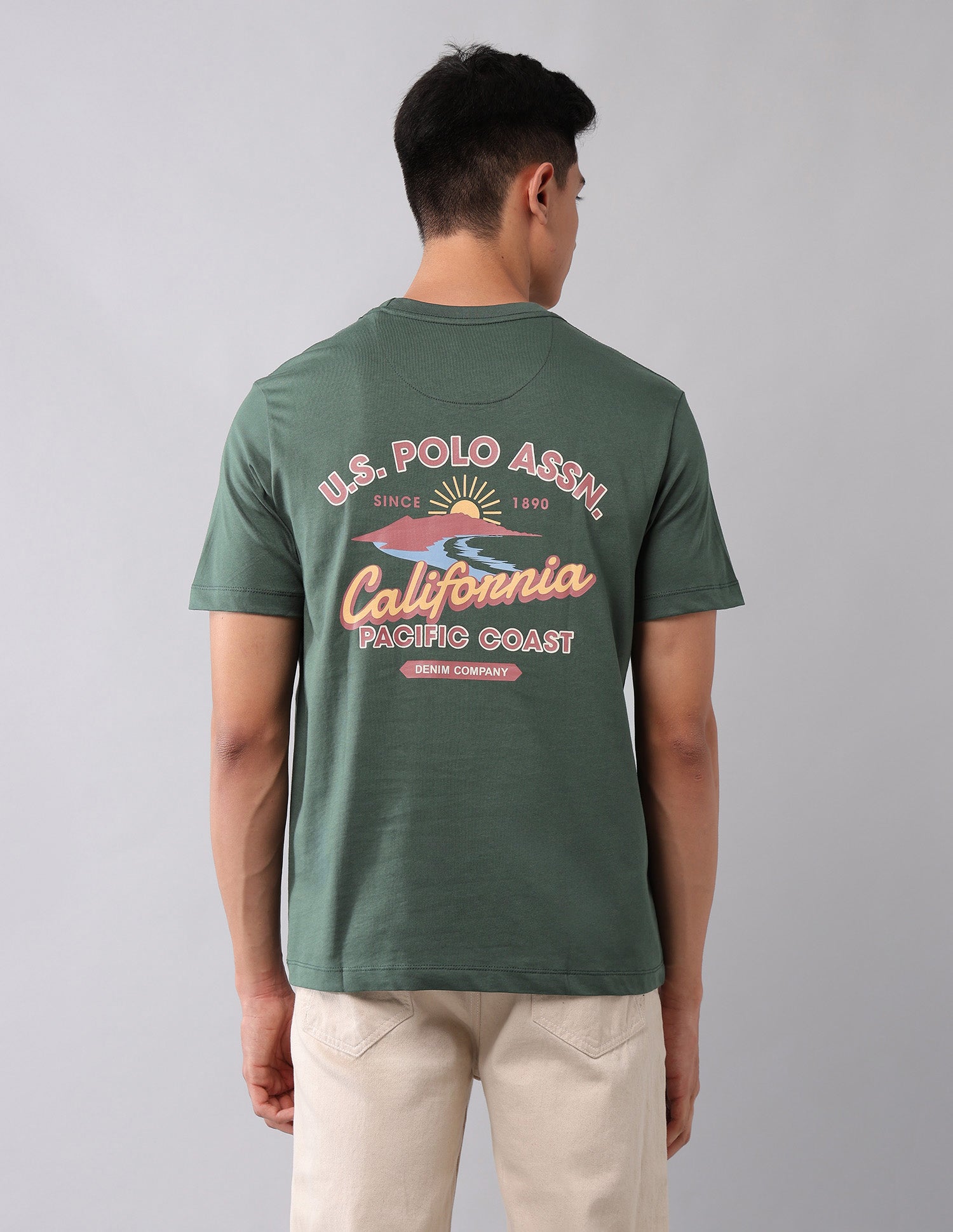 Brand Printed Muscle Fit T-Shirt Olive - U.S. Polo Assn. India | Large