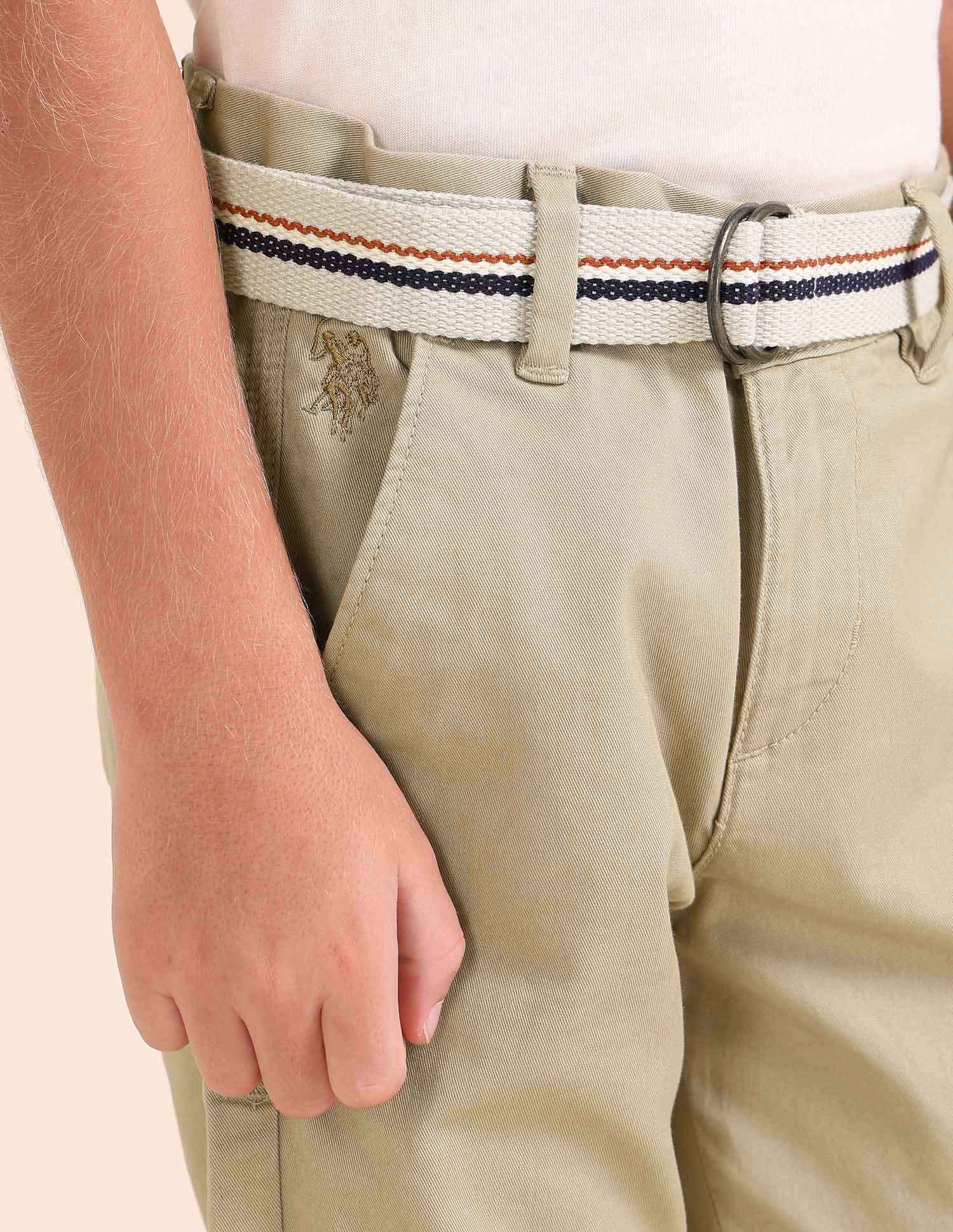 Boys Pure Cotton Slim Fit Trousers Khaki - U.S. POLO ASSN. | Large