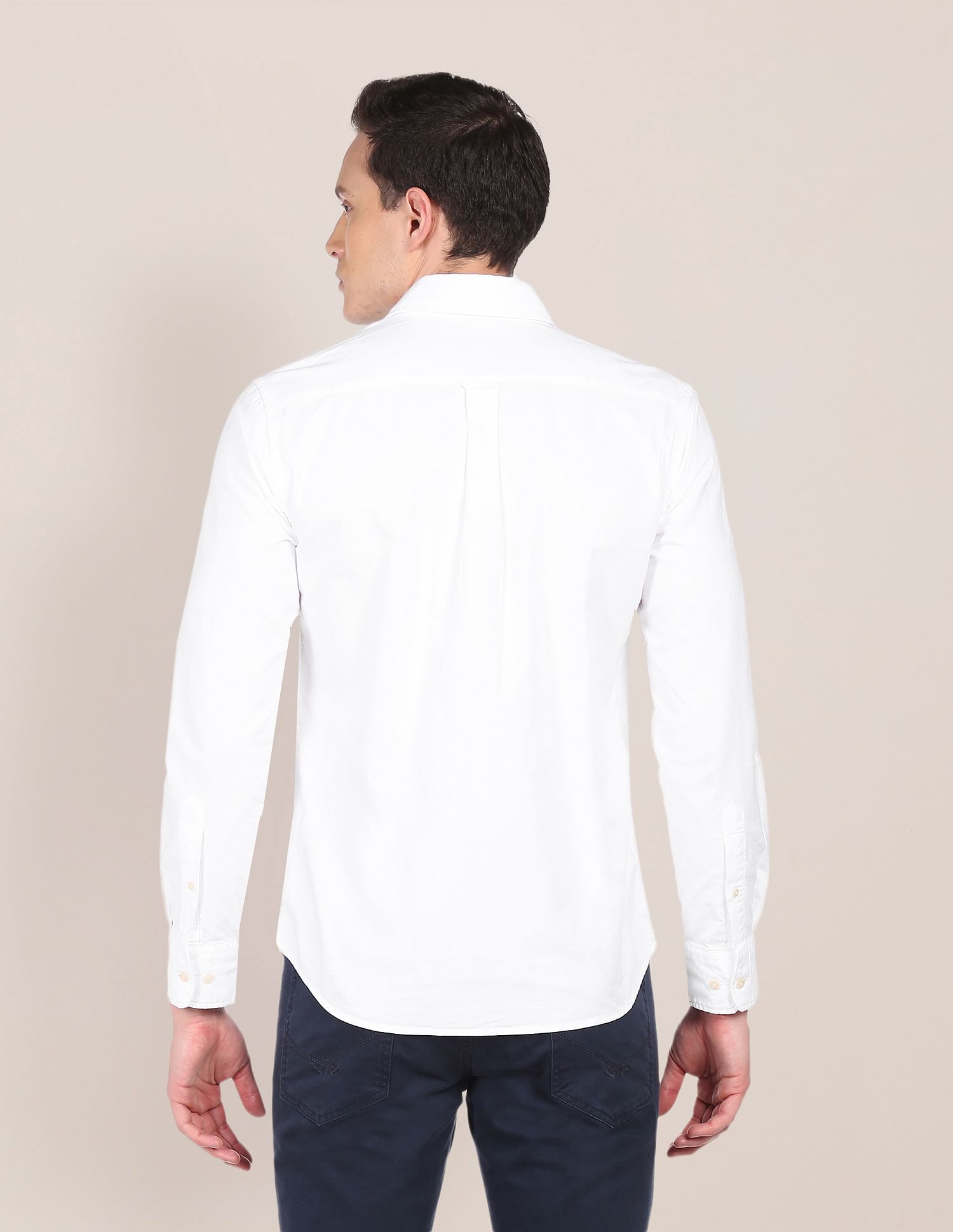 Rounded Cuff Solid Casual Shirt White - U.S. POLO ASSN. | Large