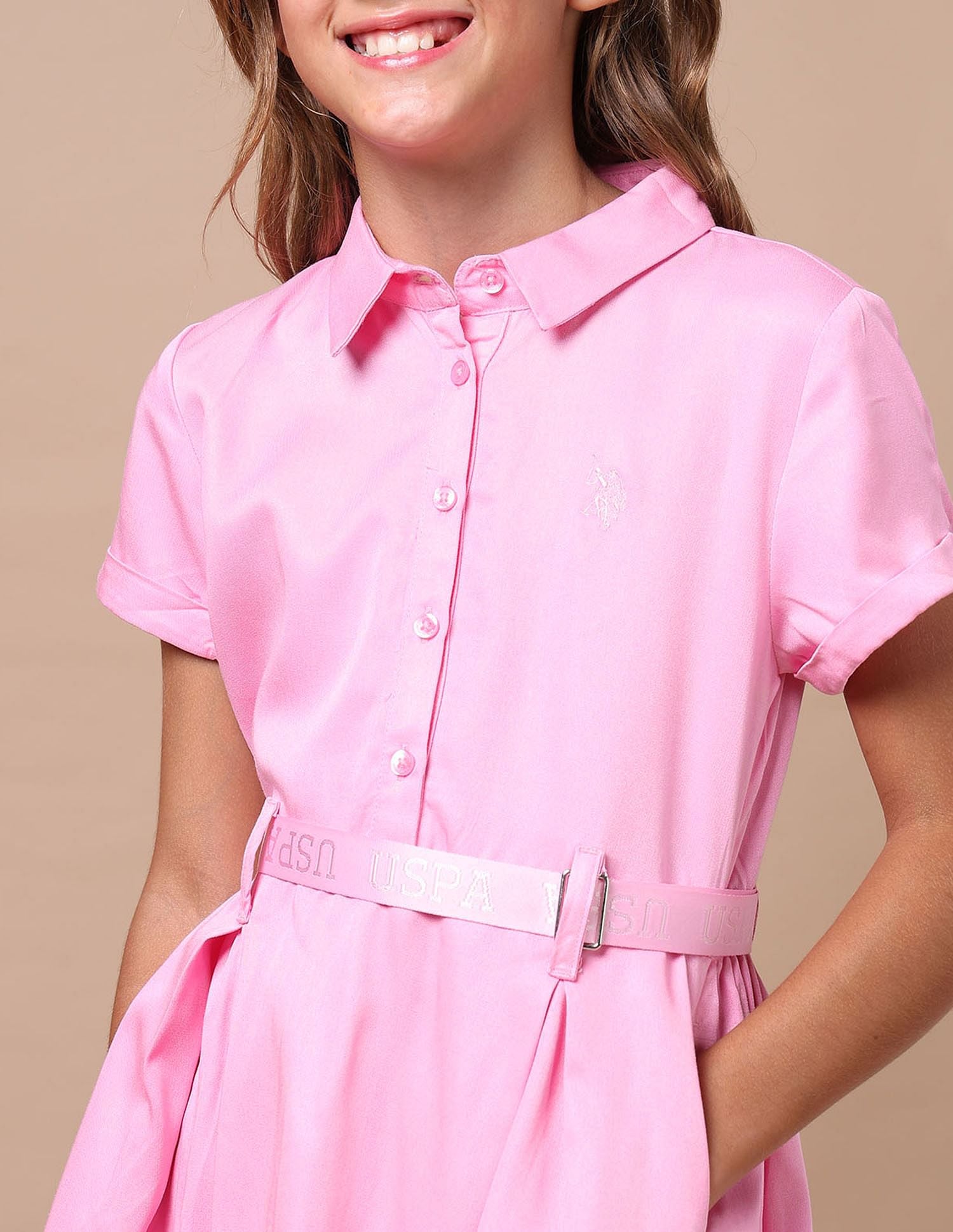 Girls Satin Shirt Dress Light Pink - U.S. POLO ASSN. | Large