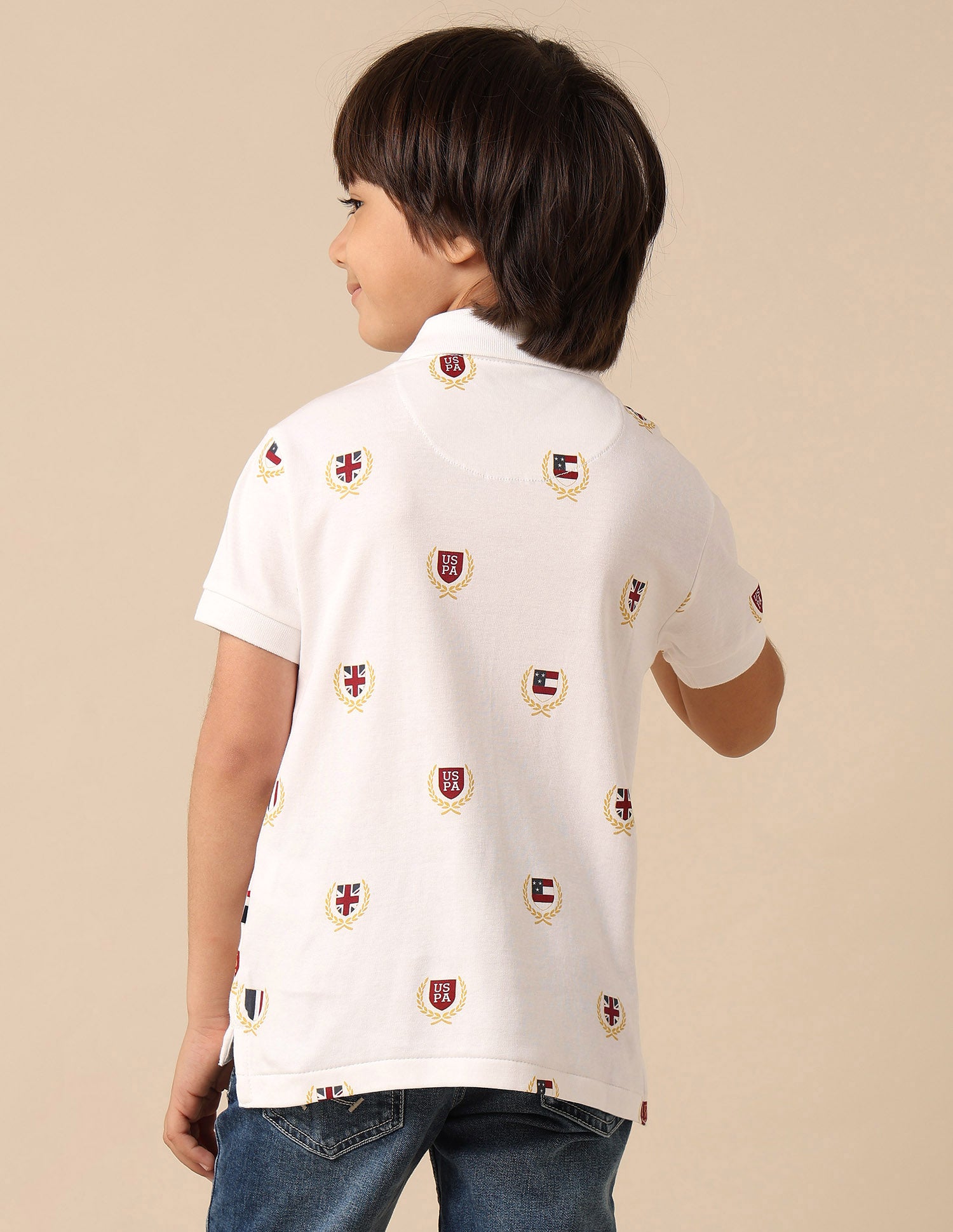 Boys Brand Printed Regular Fit Polo Shirt White - U.S. POLO ASSN. | Large