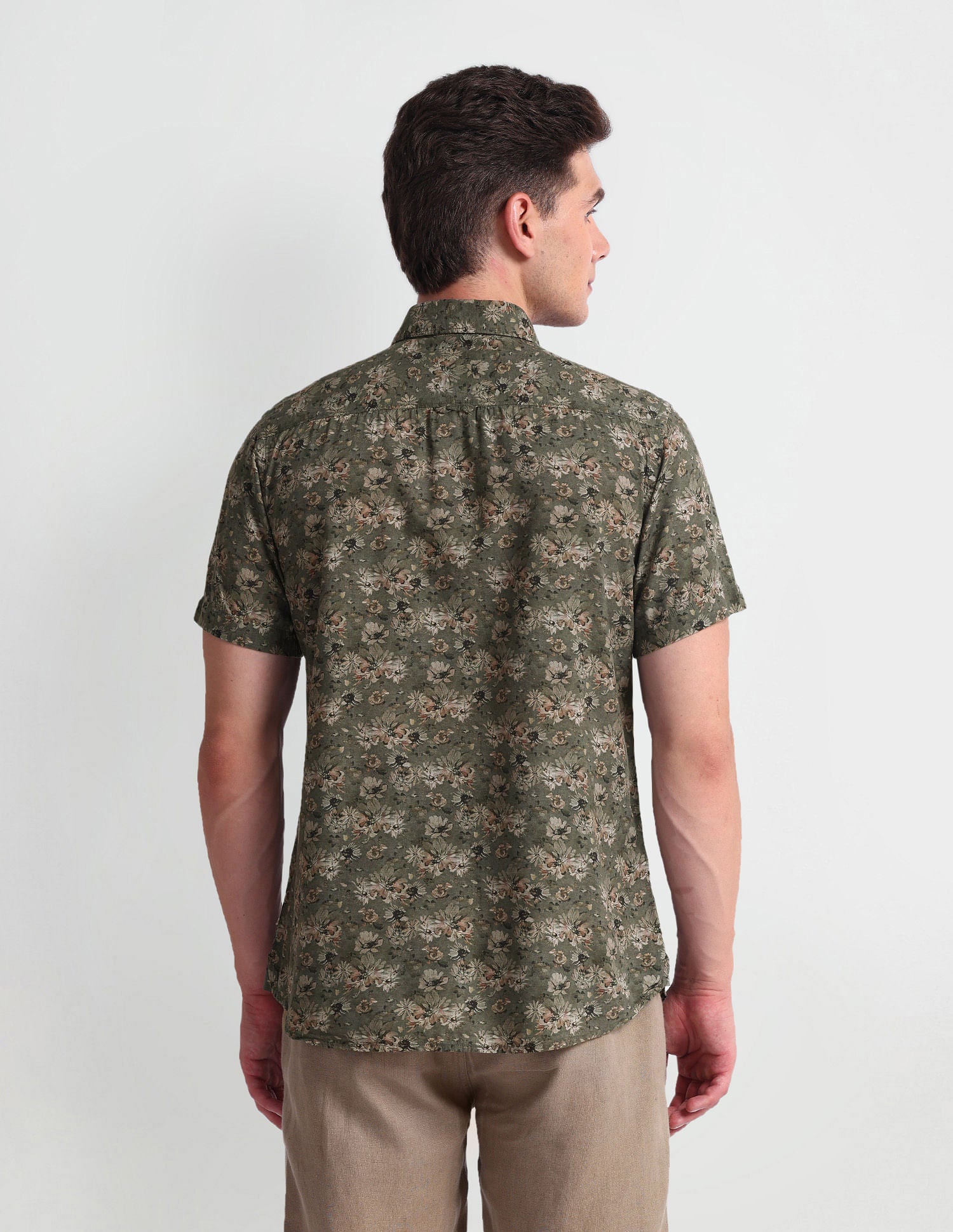 Floral Print Slim Fit Shirt Olive - U.S. Polo Assn. India | Large