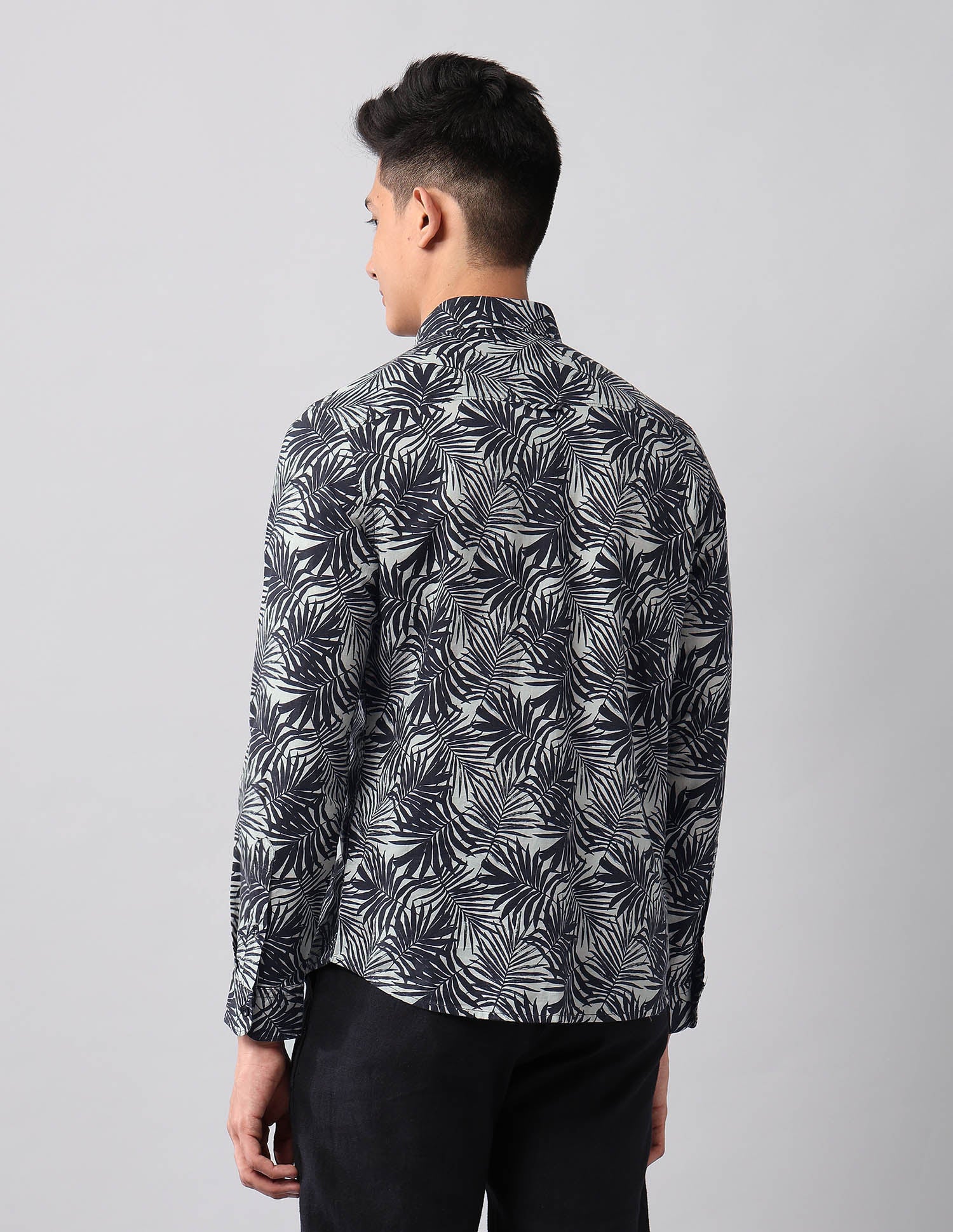 Tropical Printed Poplin Shirt Dark Grey - U.S. Polo Assn. India | Large