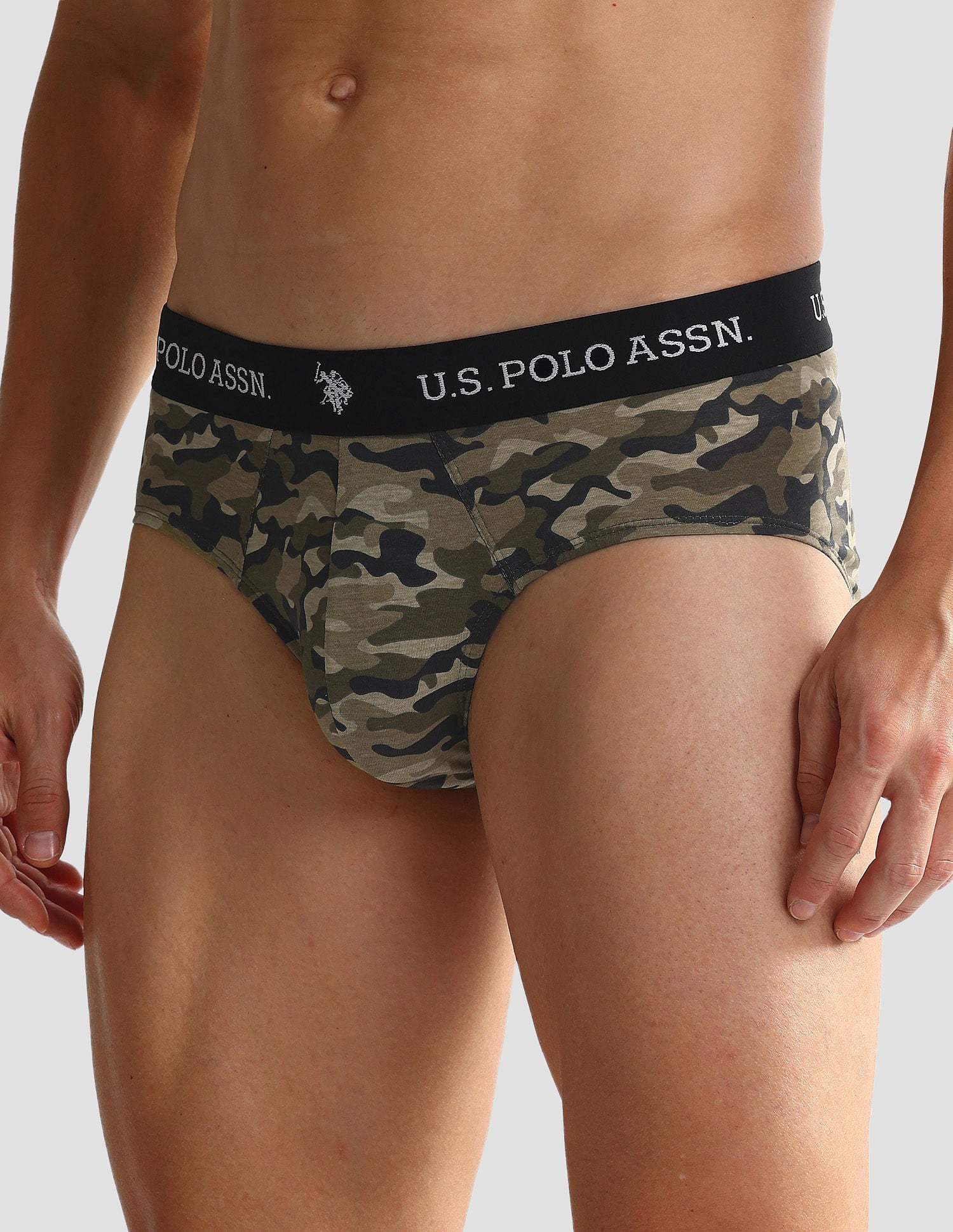 Elasticized Waist OEB09 Briefs - Pack Of 2 Camo Olive and Dark Olive - U.S. POLO ASSN. | Large