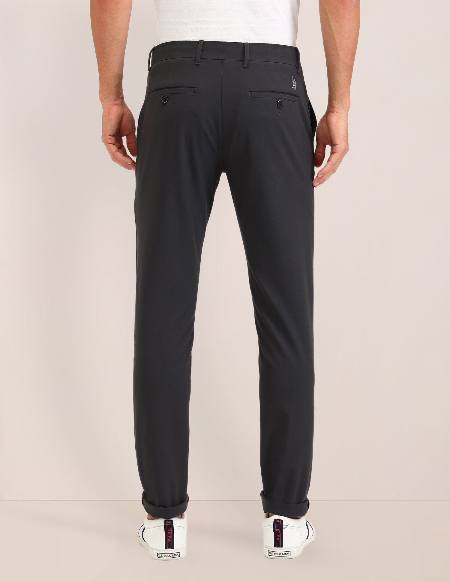 Austin Slim Fit Solid Trousers Charcoal - U.S. Polo Assn. India | Large