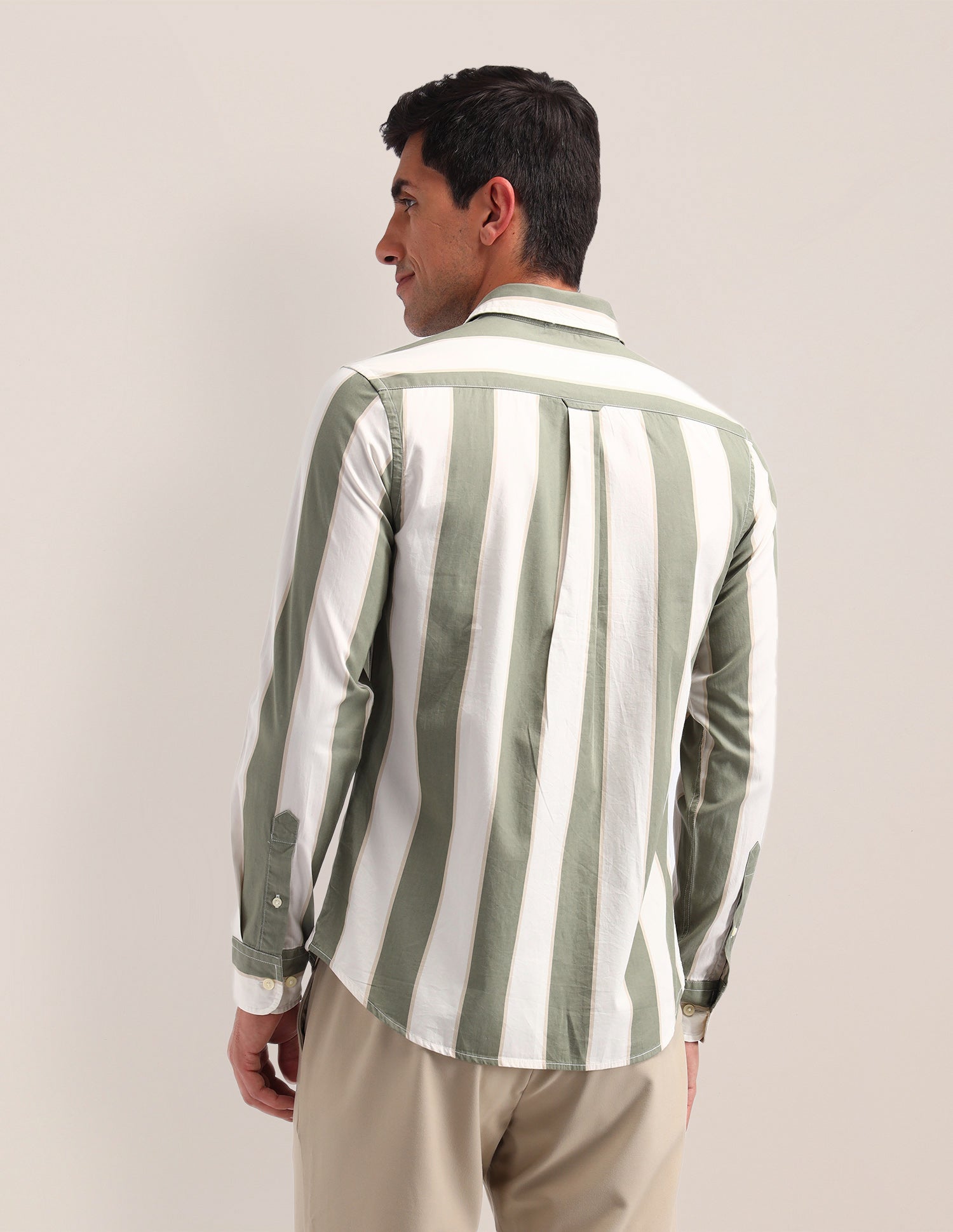 Vertical Striped Poplin Shirt Olive - U.S. Polo Assn. India | Large
