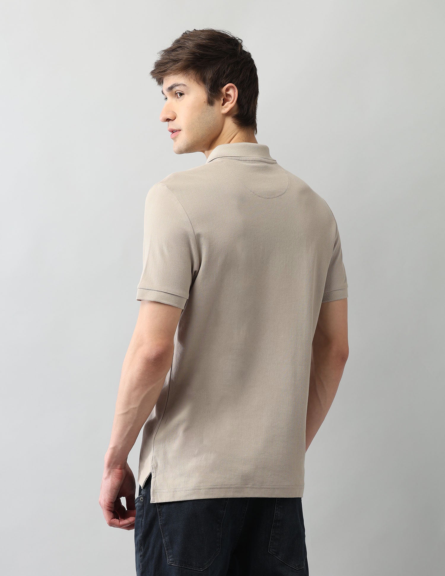 Textured Pure Cotton Black Label Polo Shirt Beige - U.S. Polo Assn. India | Large