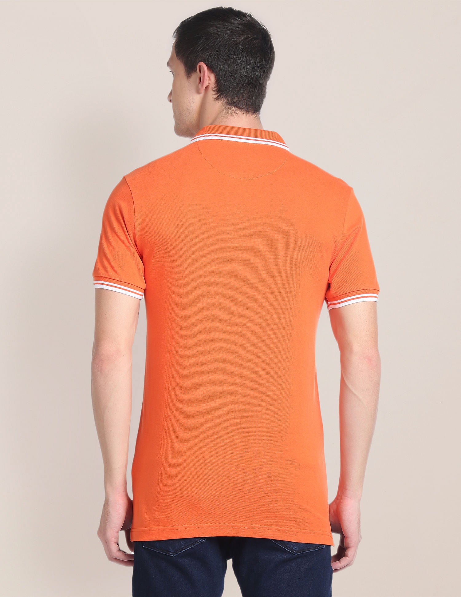 Striped Collar Pique Polo Shirt Orange - U.S. Polo Assn. India | Large