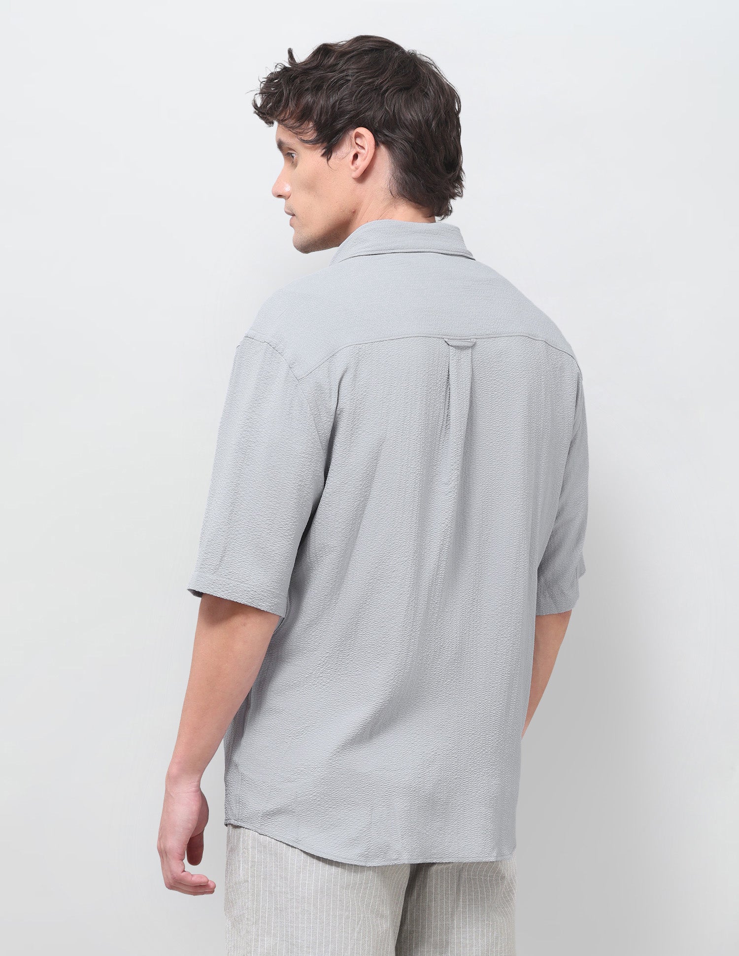 Solid Seersucker Shirt Light Grey - U.S. Polo Assn. India | Large
