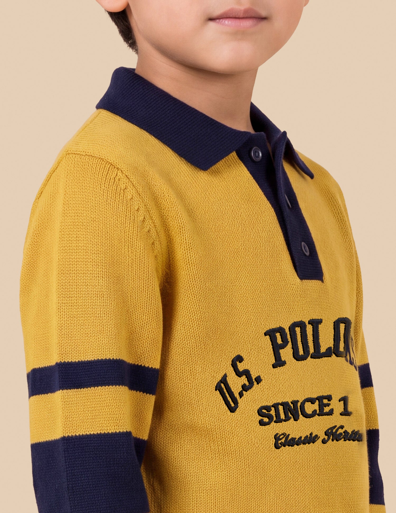 Brand Embroidered Regular Fit Sweater Mustard - U.S. Polo Assn. India | Large