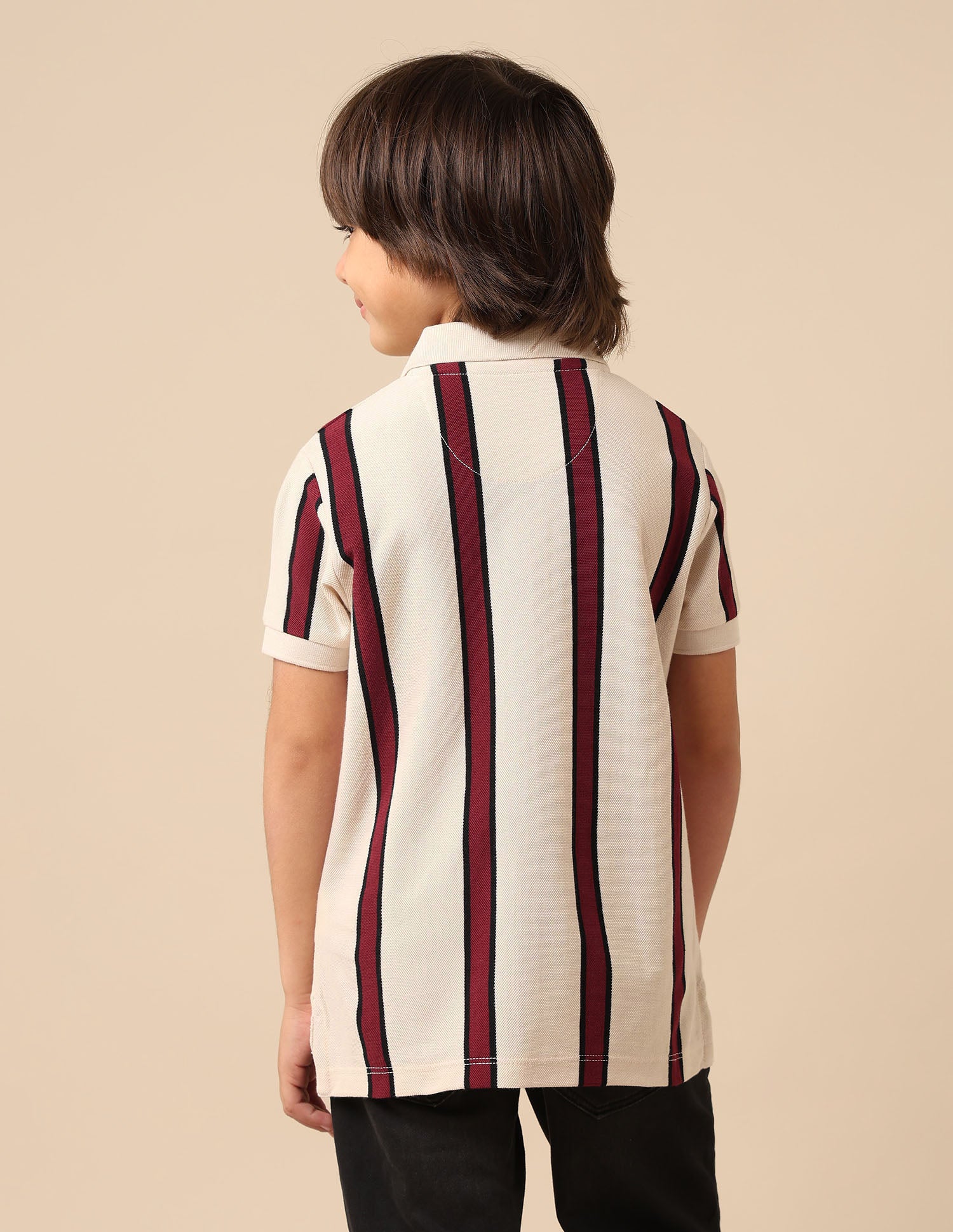 Boys Vertical Striped Regular Fit Polo Shirt Ecru - U.S. POLO ASSN. | Large