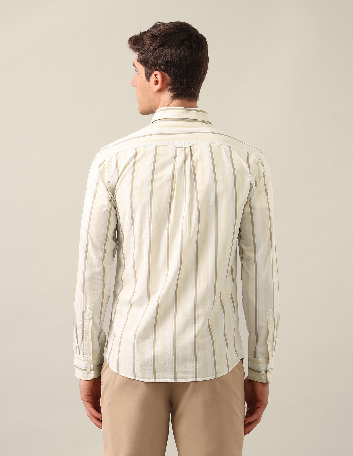 Tailored Fit Vertical Striped Shirt Beige - U.S. Polo Assn. India | Large