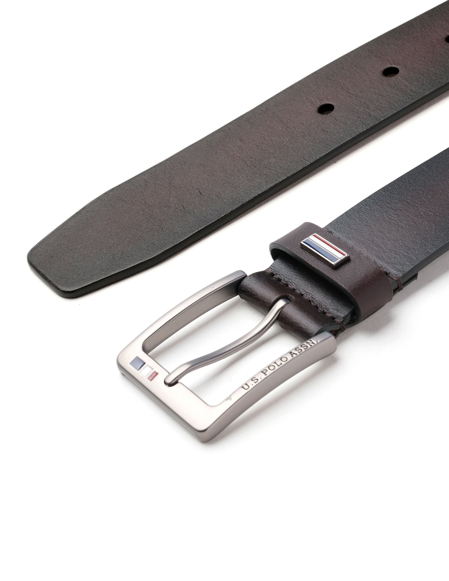 Leather Solid Balkan Belt Dark Brown - U.S. POLO ASSN. | Large