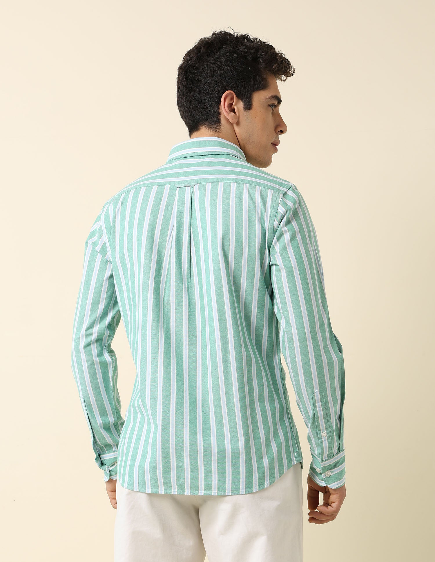 Pure Cotton Vertical Striped Shirt Green - U.S. Polo Assn. India | Large