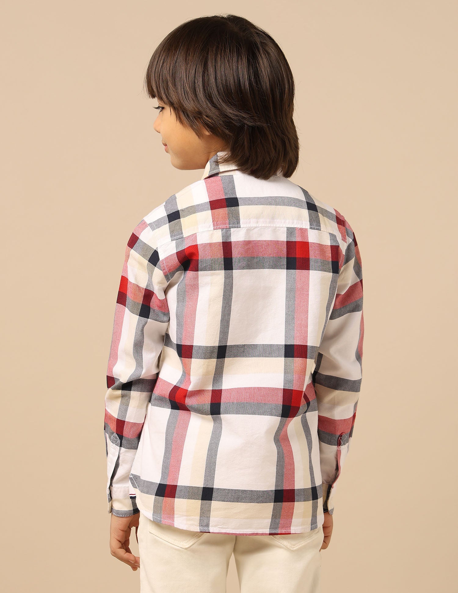 Boys Tartan Checked Oxford Shirt Beige - U.S. POLO ASSN. | Large