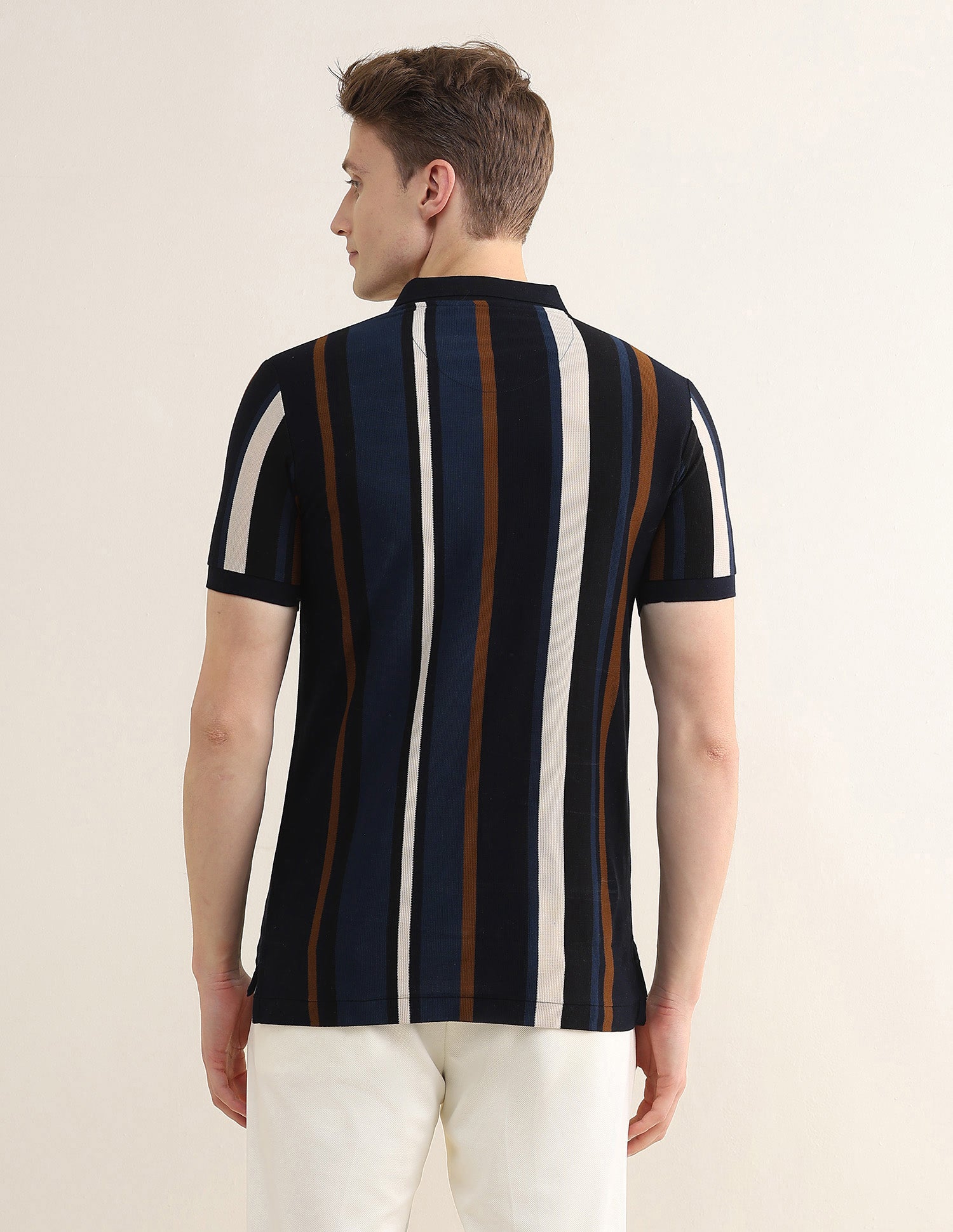 Vertical Striped Colorblocked Slim Fit Polo Shirt Navy - U.S. Polo Assn. India | Large