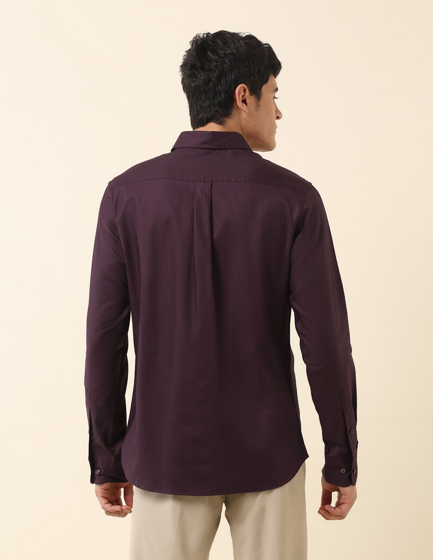 Tailored Fit Solid Pure Cotton Shirt Wine - U.S. Polo Assn. India | Large