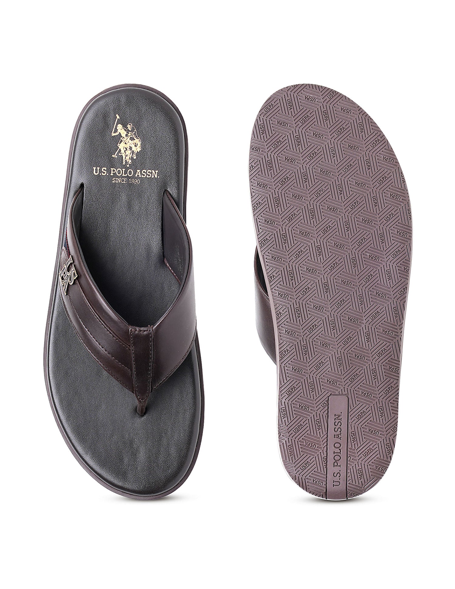 Men Broad Strap Hendrik Flip Flops Brown - U.S. Polo Assn. India | Large