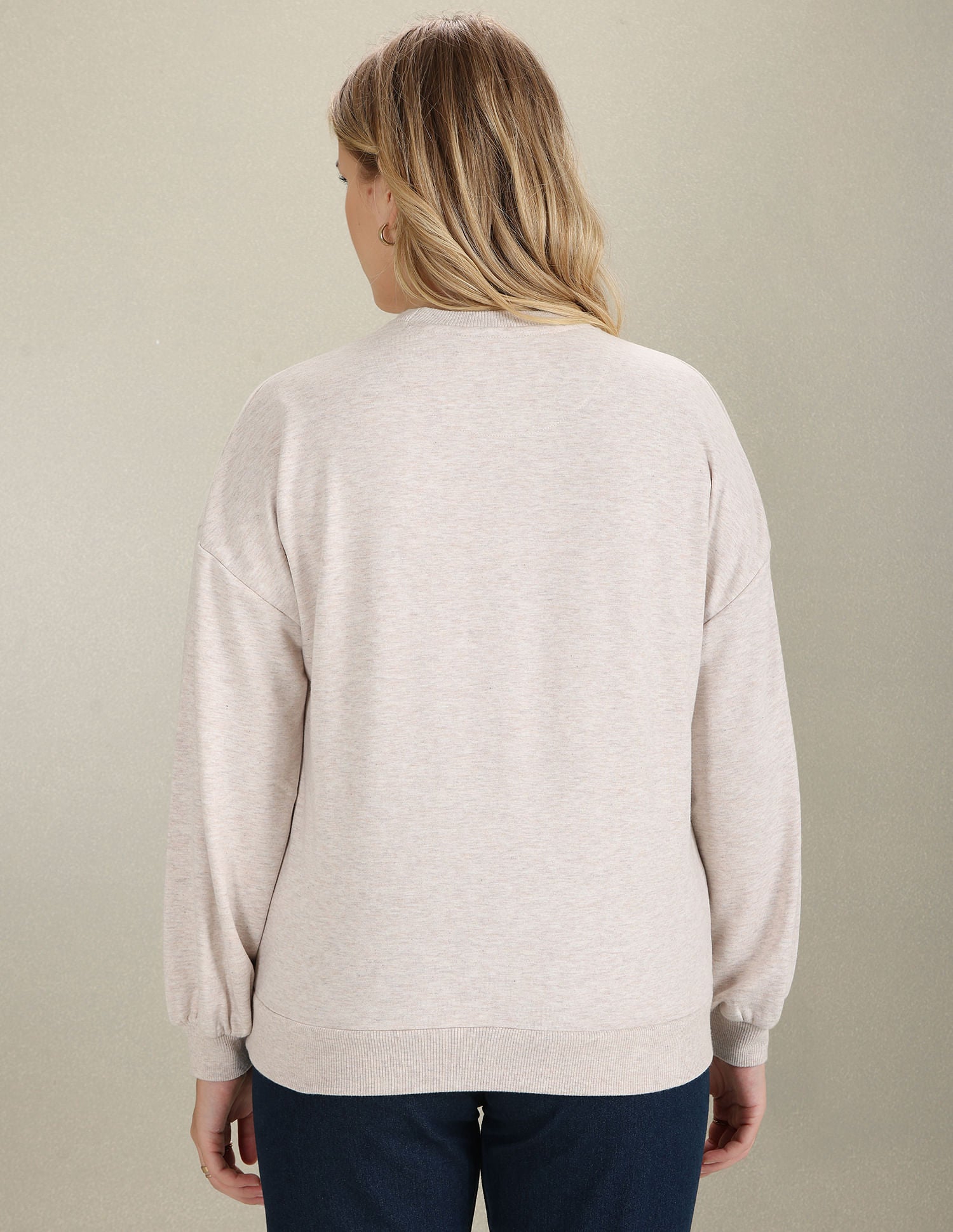 Foil Brand Print Heathered Sweatshirt Ecru - U.S. Polo Assn. India | Large