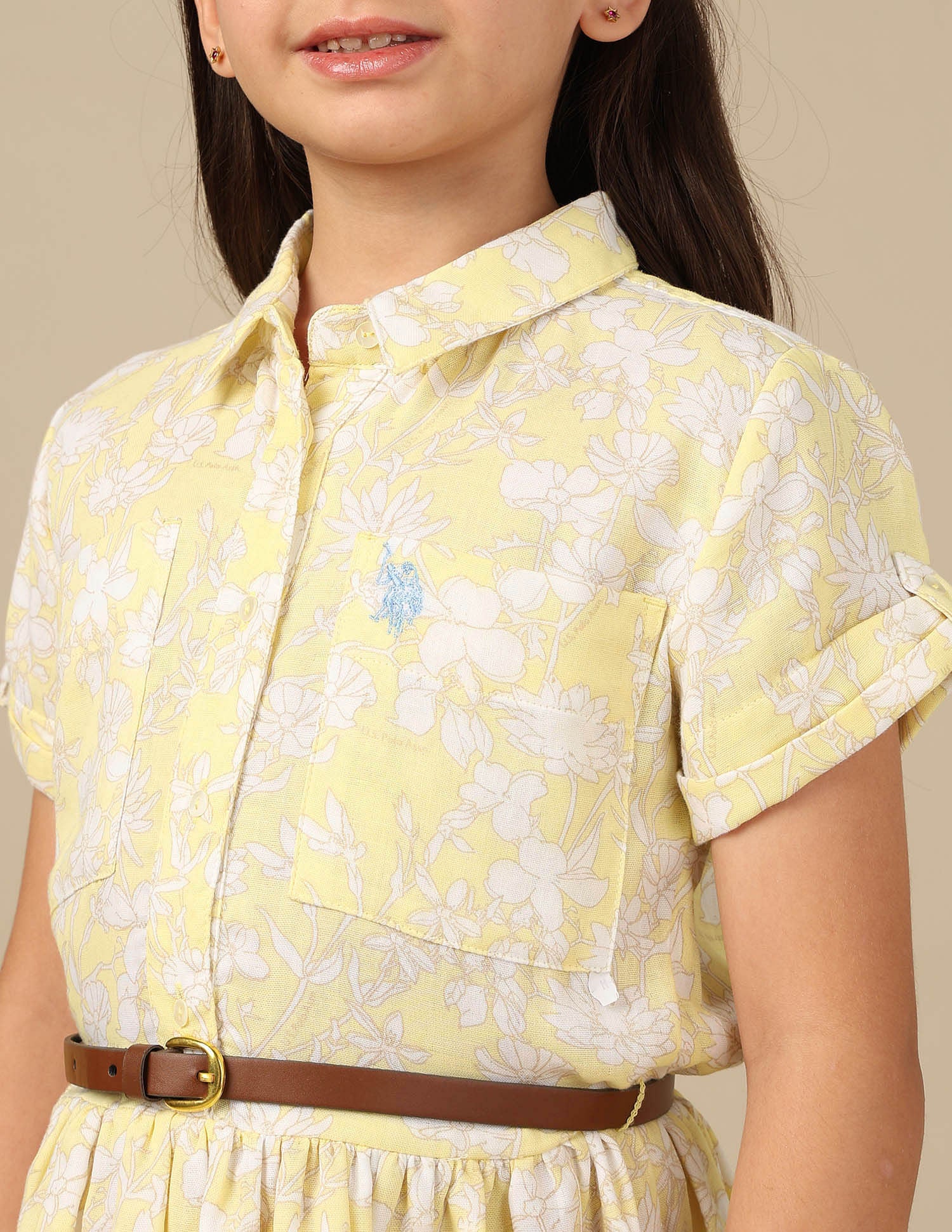 Girls Floral Printed Fit & Flare Dress Light Yellow - U.S. Polo Assn. India | Large