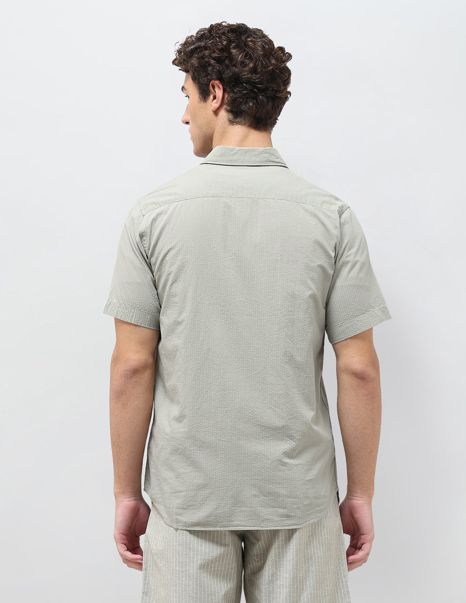 Regular Fit Seersucker Shirt Light Olive - U.S. Polo Assn. India | Large