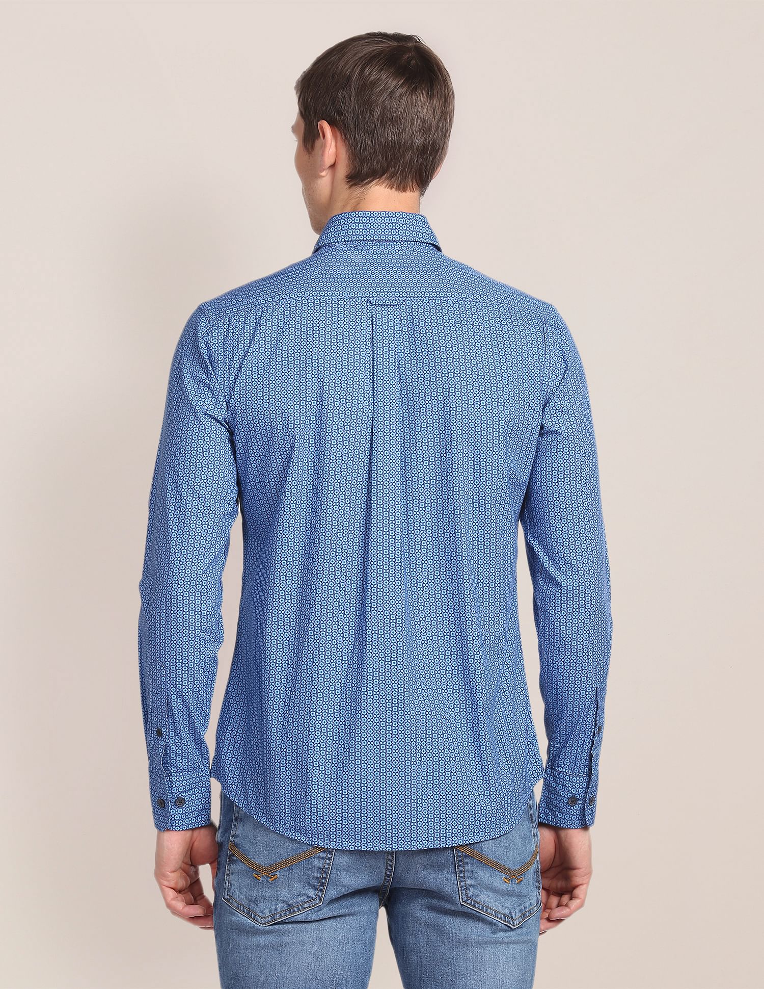 Spread Collar Printed Casual Shirt Blue - U.S. Polo Assn. India | Large