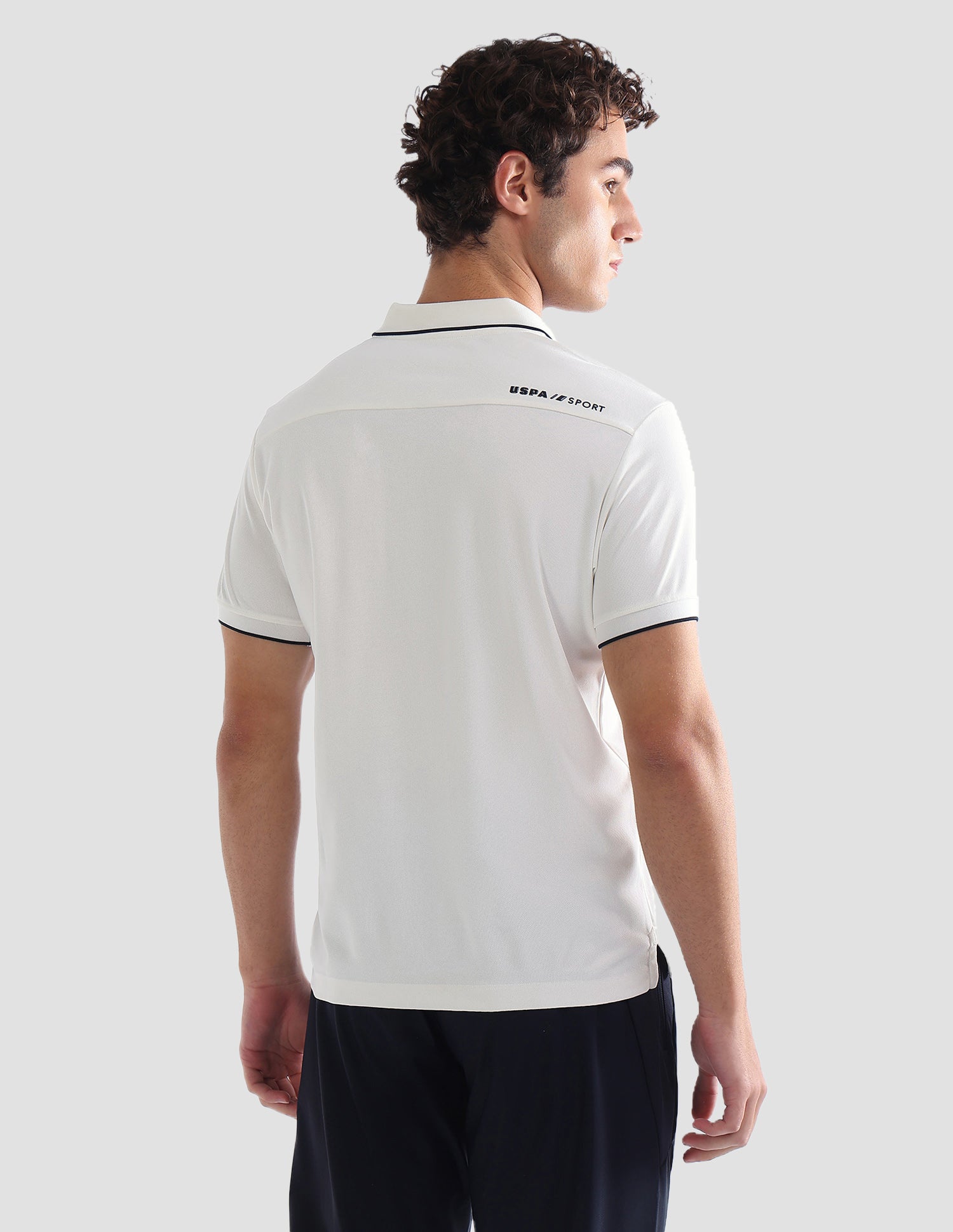 Solid Slim Fit Active Polo Shirt Off White - U.S. Polo Assn. India | Large