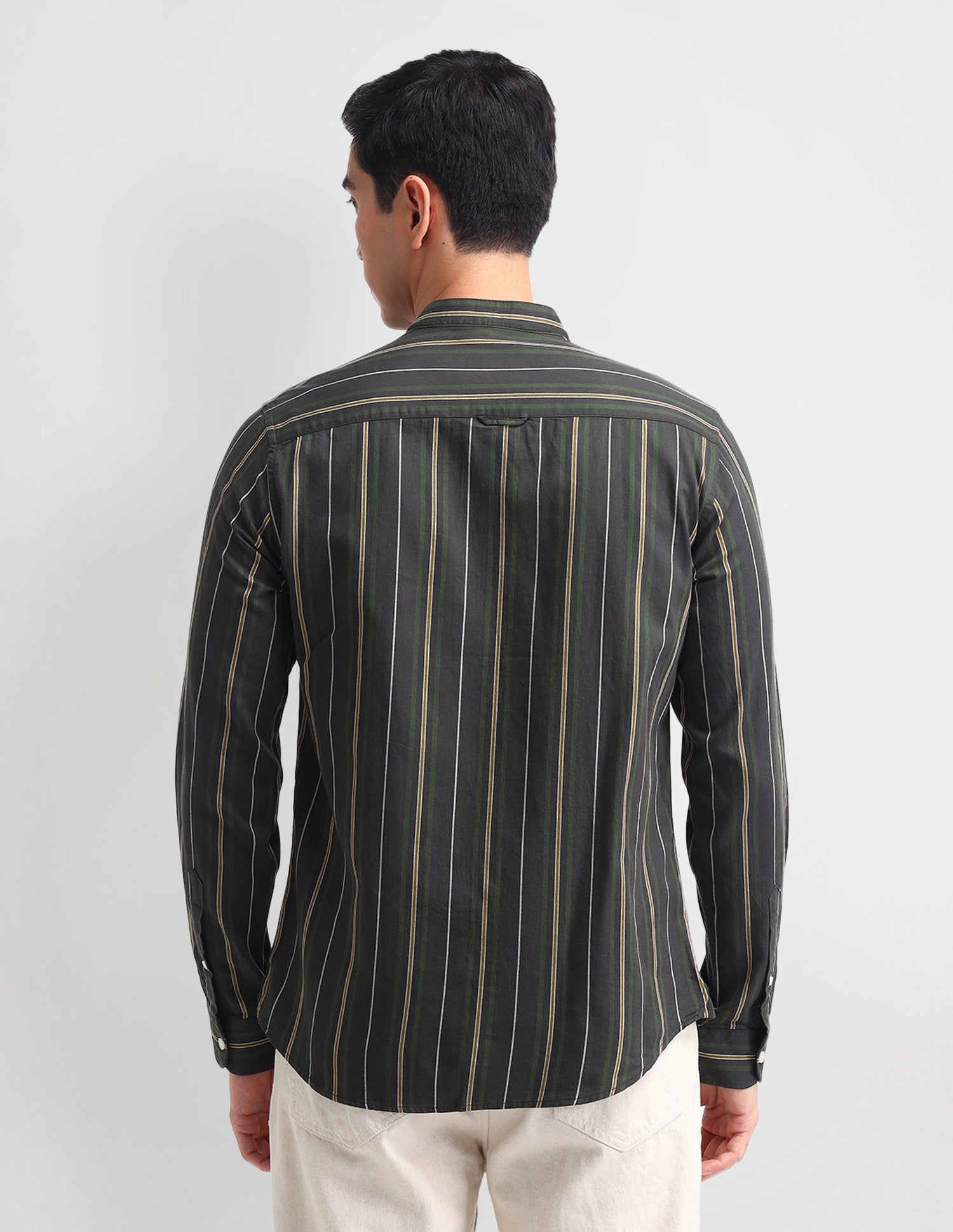 Vertical Striped Slim Fit Shirt Dark olive - U.S. POLO ASSN. | Large