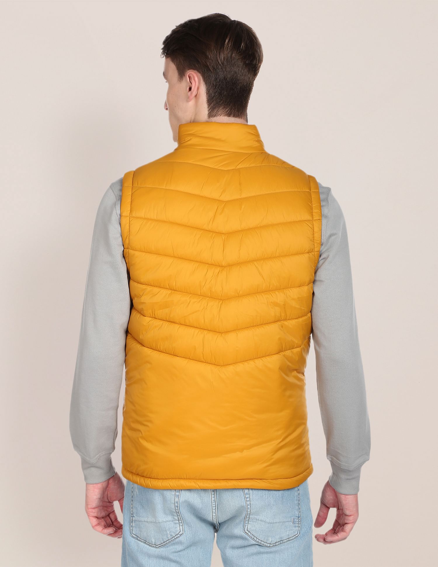 High Neck Sleeveless Solid Padded Jacket Ochre - U.S. POLO ASSN. | Large