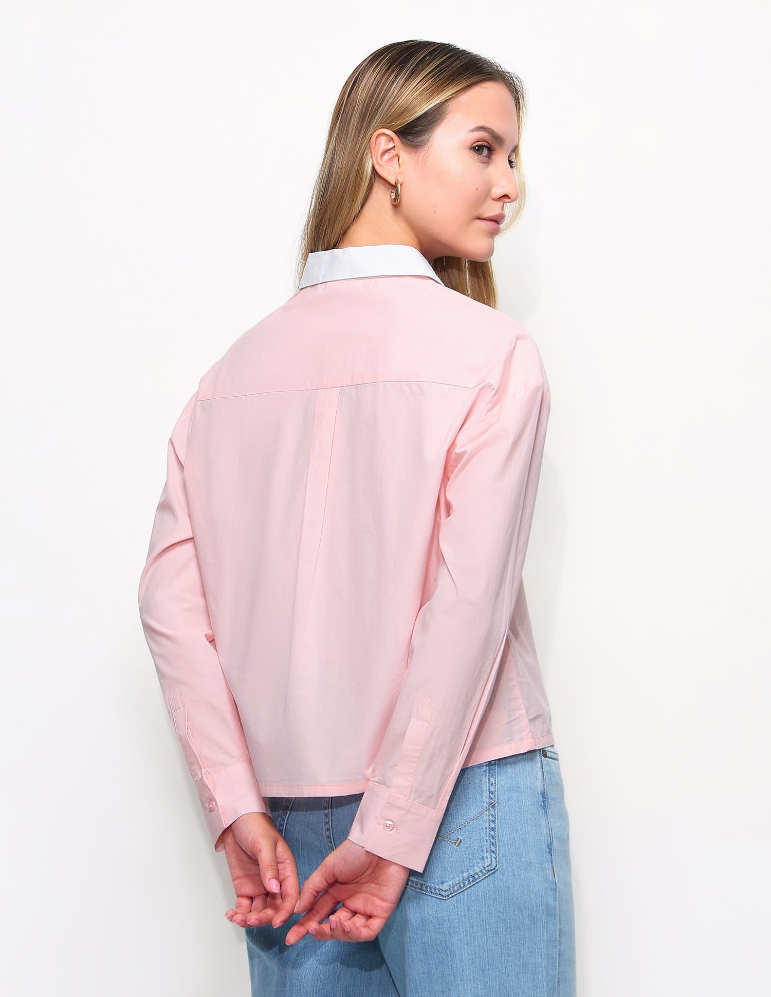 Contrast Collar Boxy Solid Shirt Pink - U.S. Polo Assn. India | Large