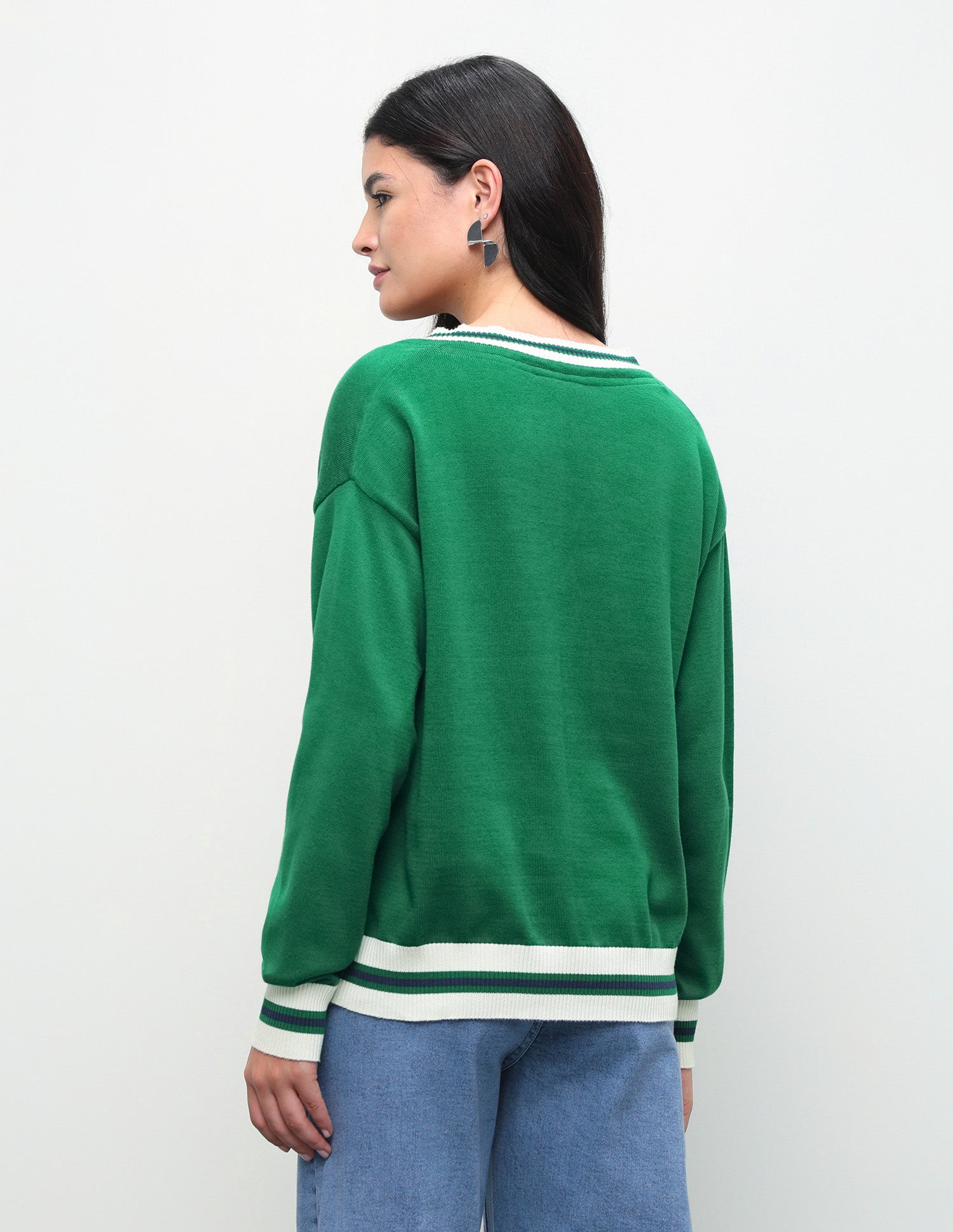 Solid Regular Fit Sweater Green - U.S. Polo Assn. India | Large
