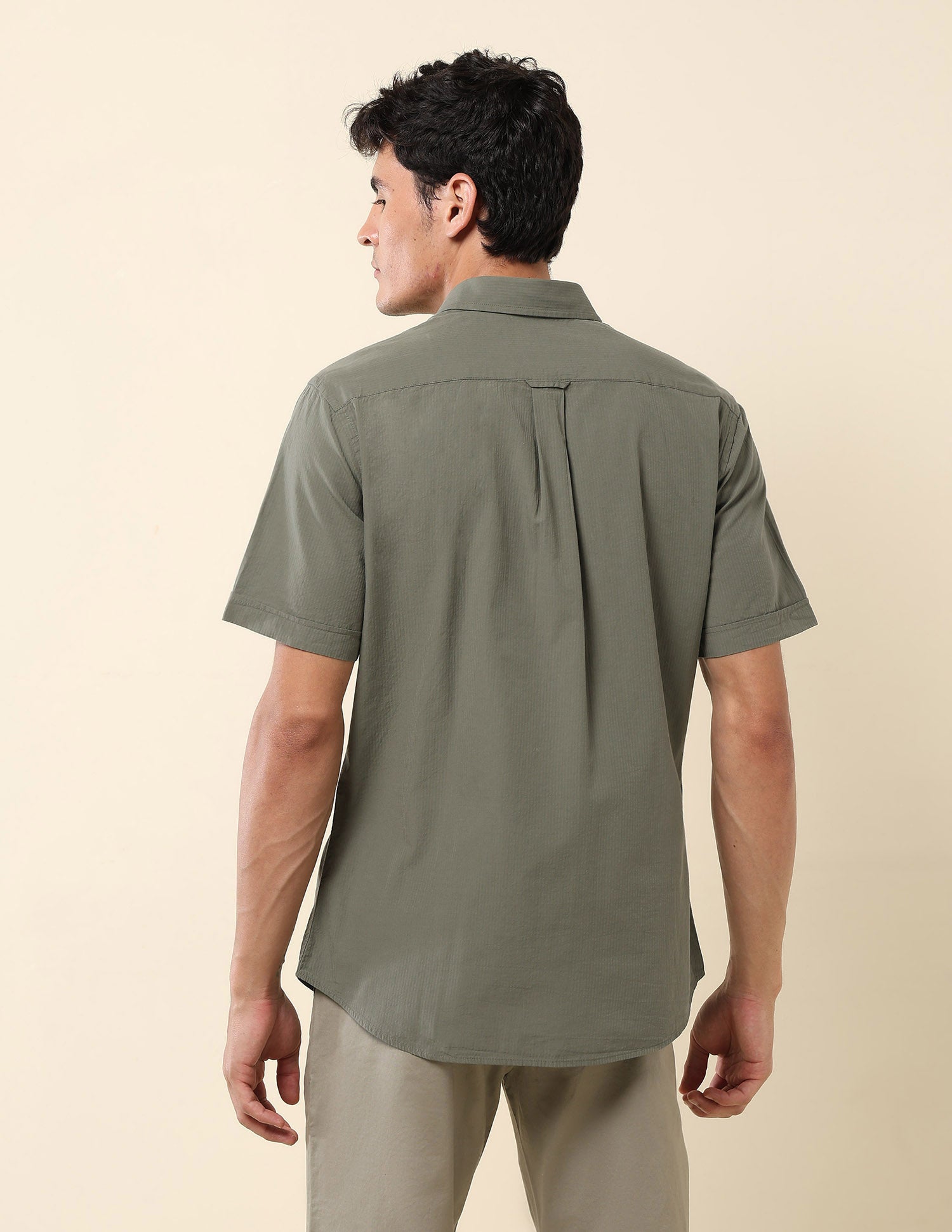 Textured Pure Cotton Shirt Olive - U.S. Polo Assn. India | Large
