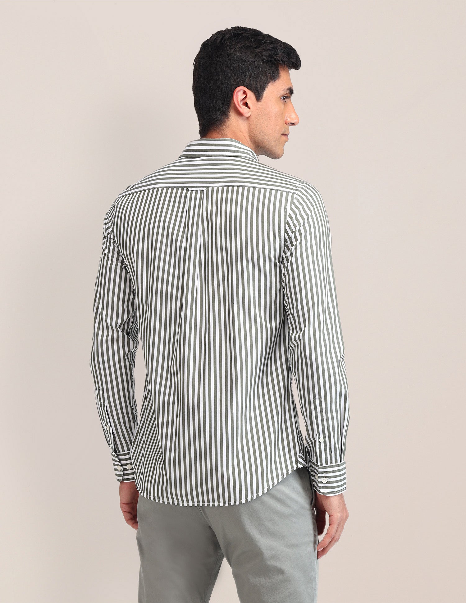 Vertical Striped Poplin Shirt Green - U.S. Polo Assn. India | Large