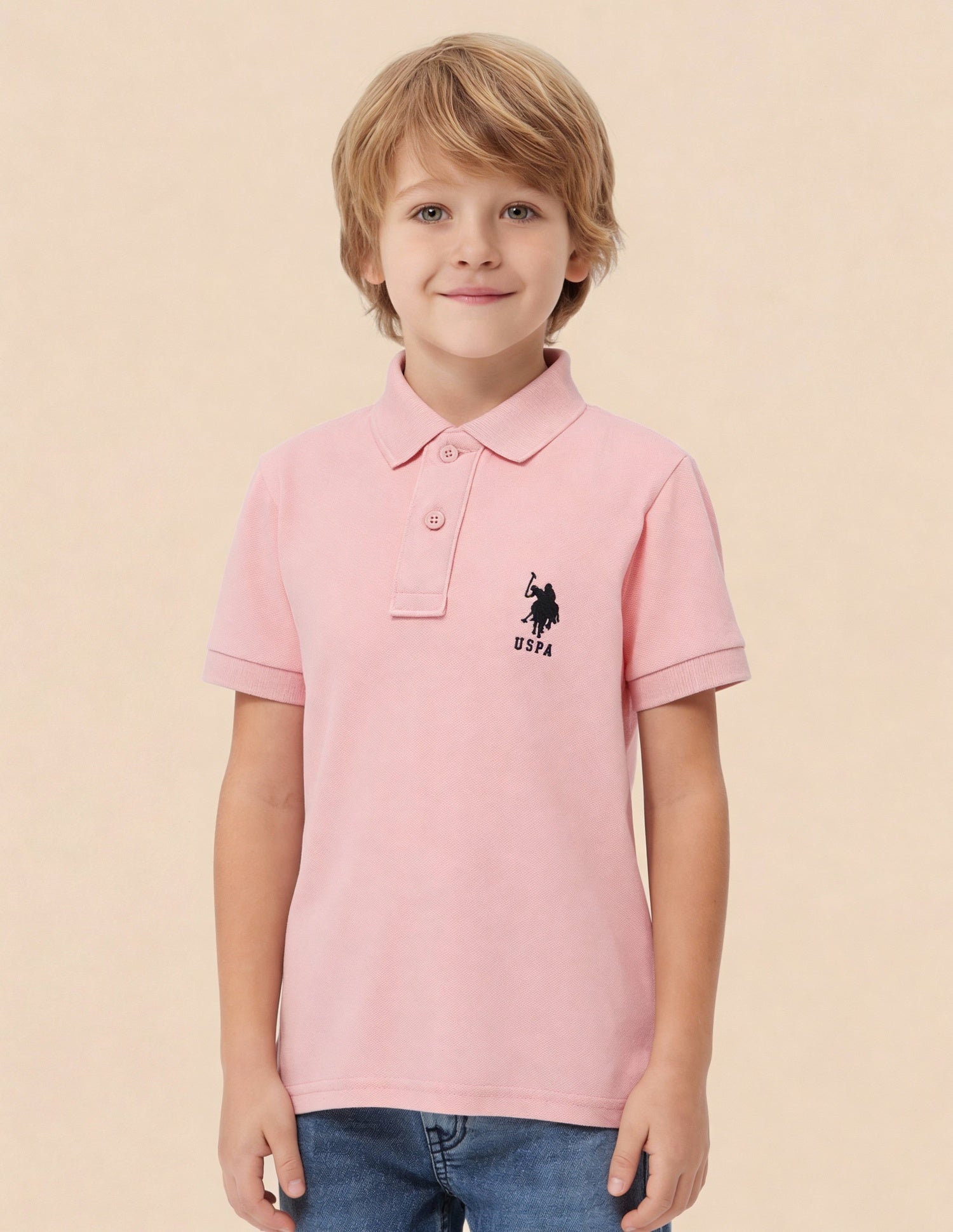 Pure Cotton Solid Polo Shirt Light Pink - U.S. Polo Assn. India | Large